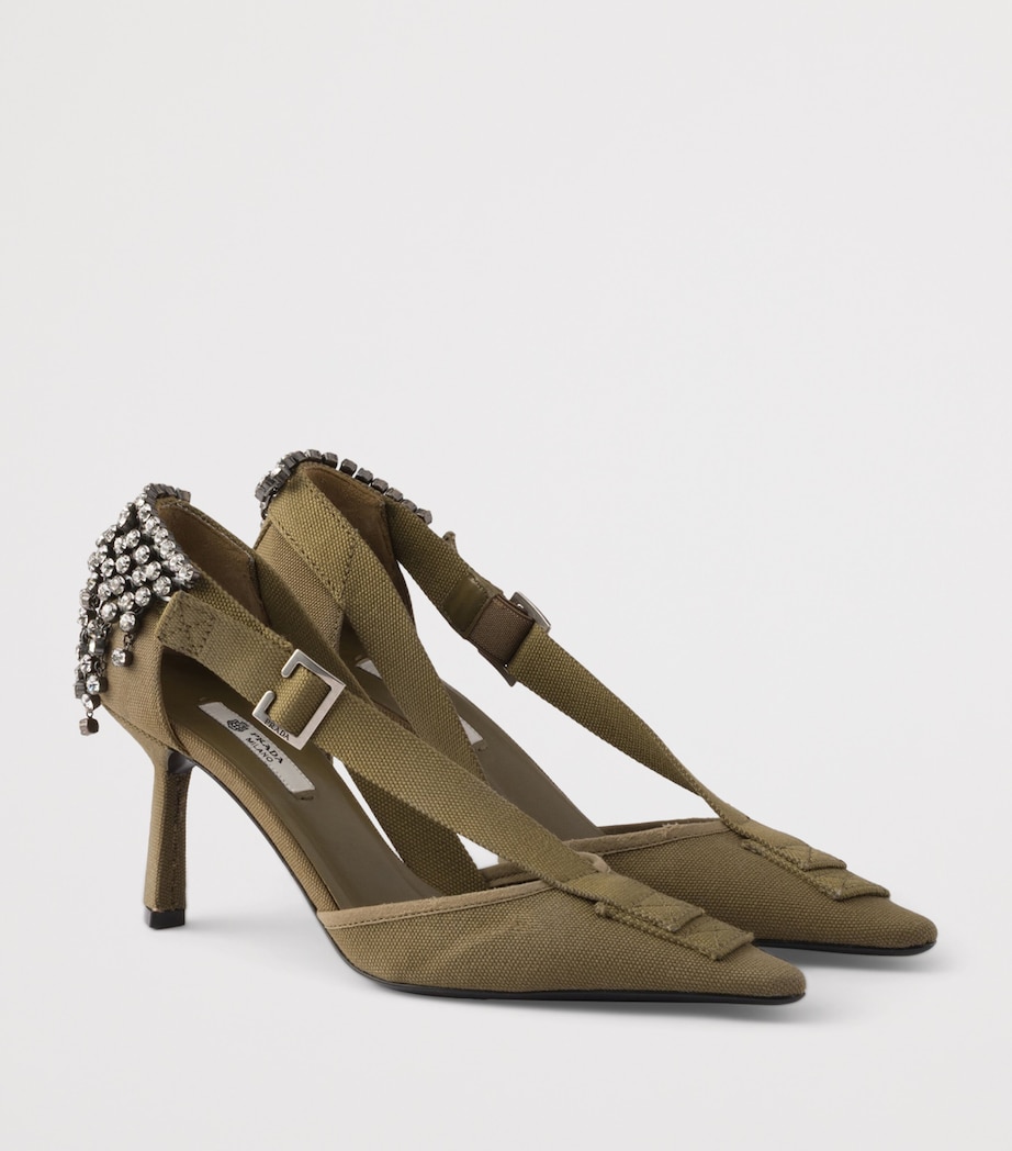 Prada Canvas Embellished Pumps 75 Green Image 3