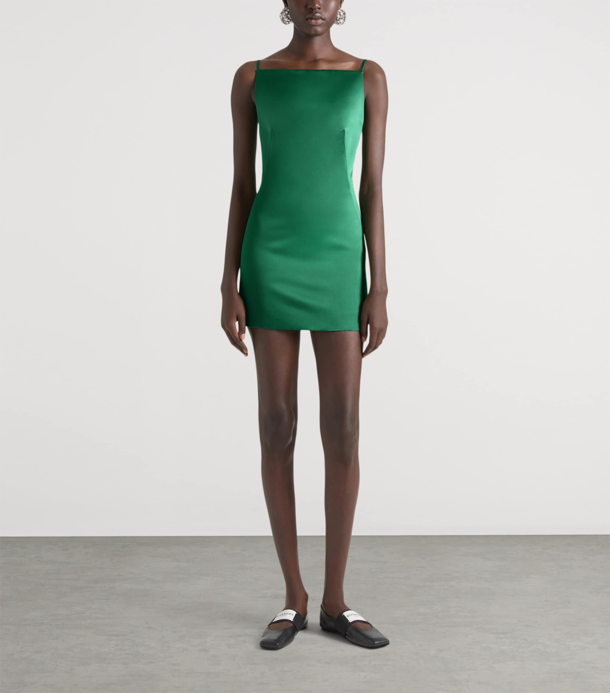 Silk Sliced Mini Dress EMERALD GREEN Image 2