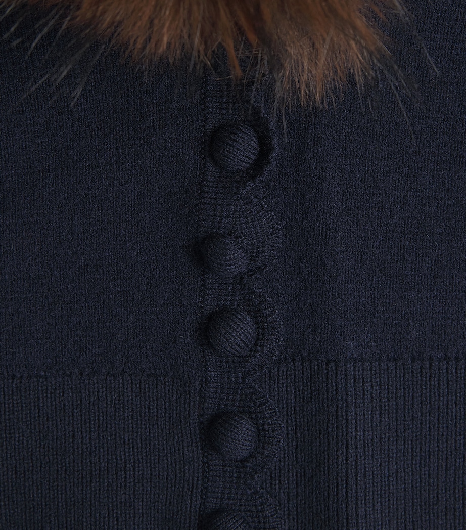 Self-Portrait Womens Cropped Faux Fur-Trim Cardigan Navy Image 6