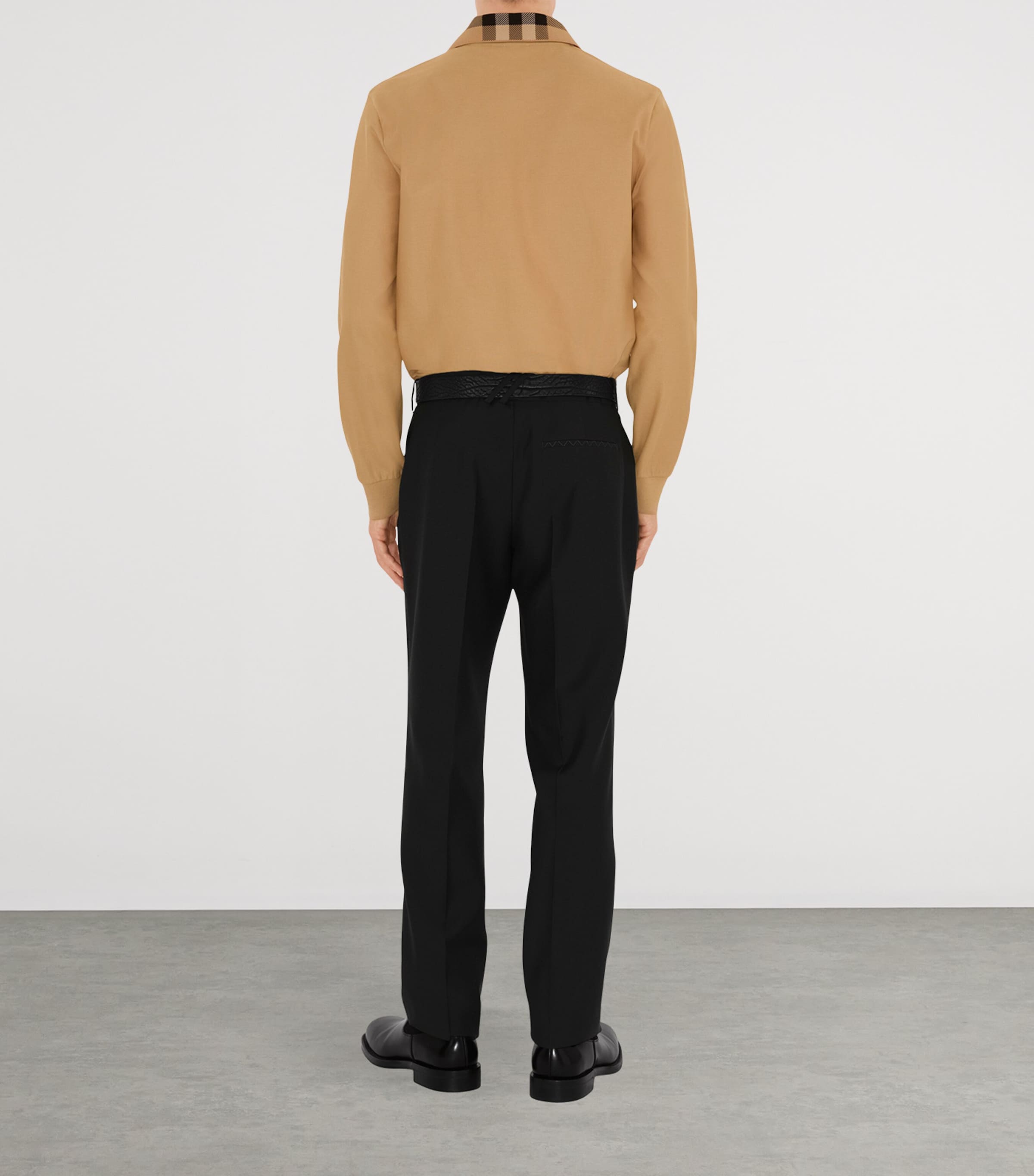 Cotton Check-Collar Long-Sleeve Polo Shirt ARCHIVE BEIGE Image 4