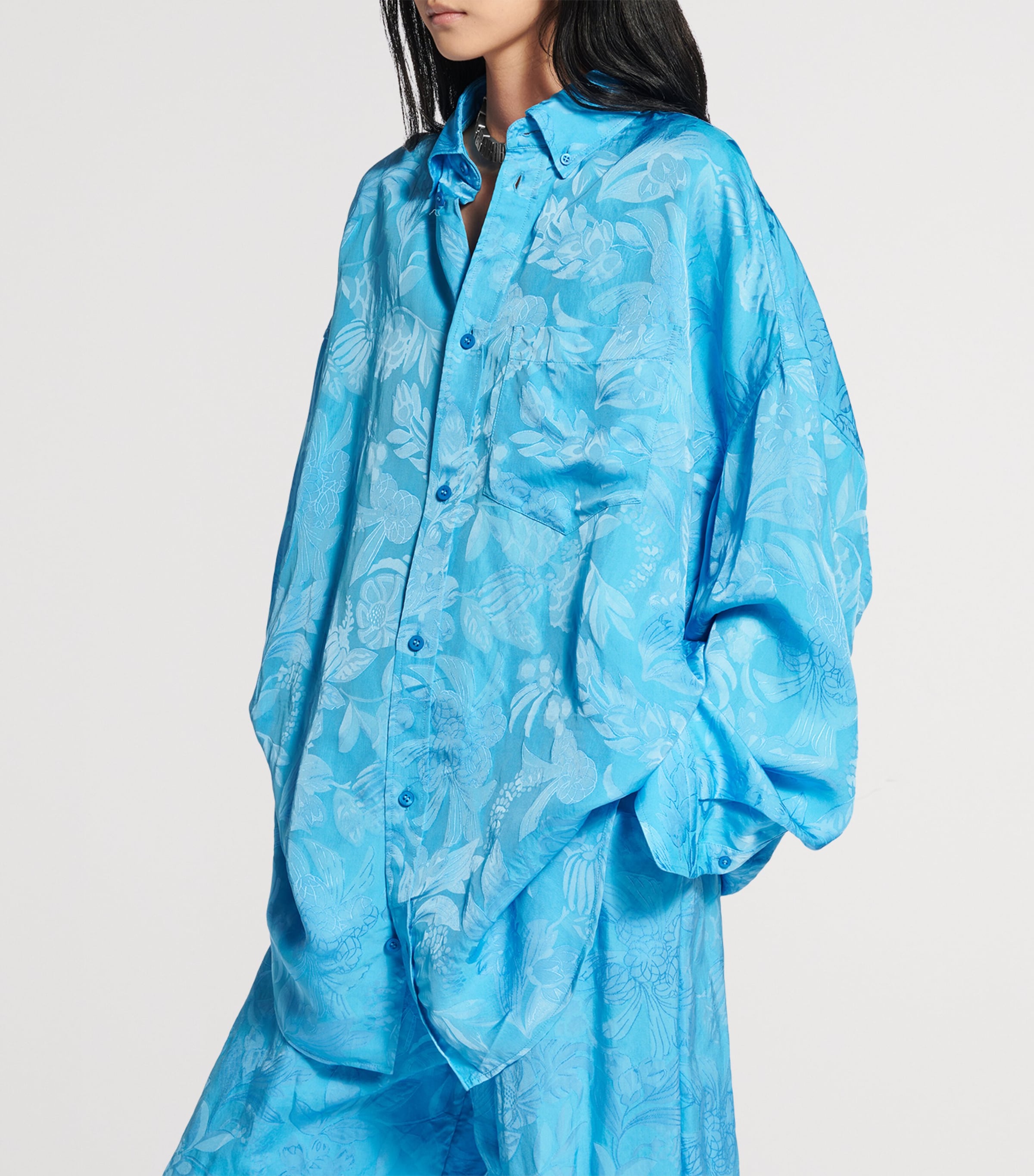 Balenciaga Womens Floral-Jacquard Cocoon Long-Sleeve Shirt Image 2
