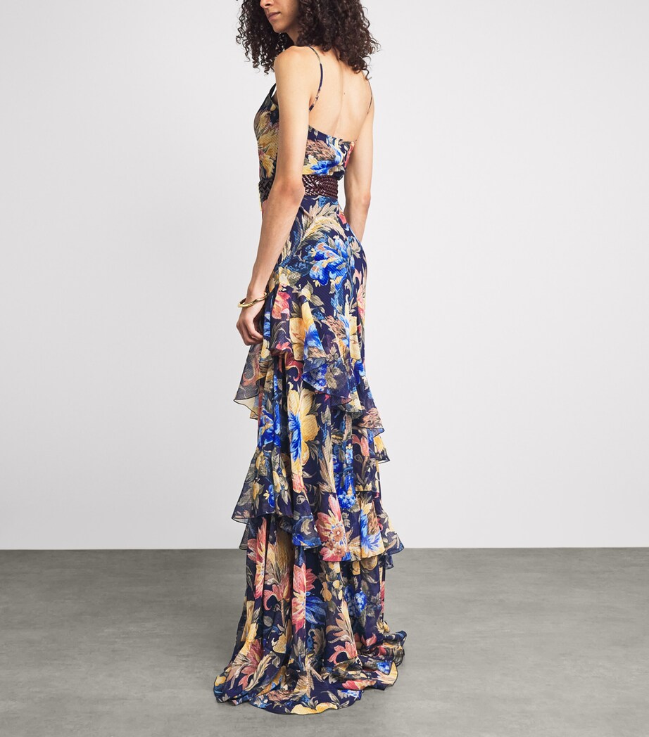 Etro Womens Seersucker Floral Maxi Dress Print/blue Bs Image 4