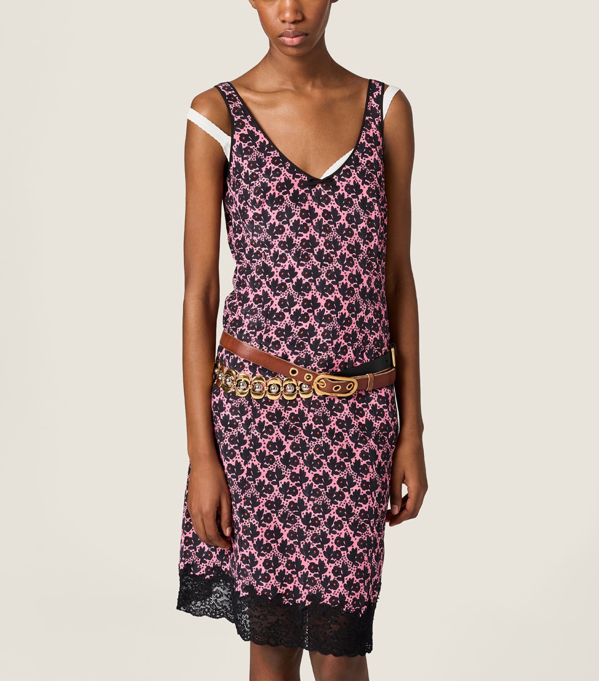 Miu Miu Womens Silk Floral Print Mini Dress Pink Image 2