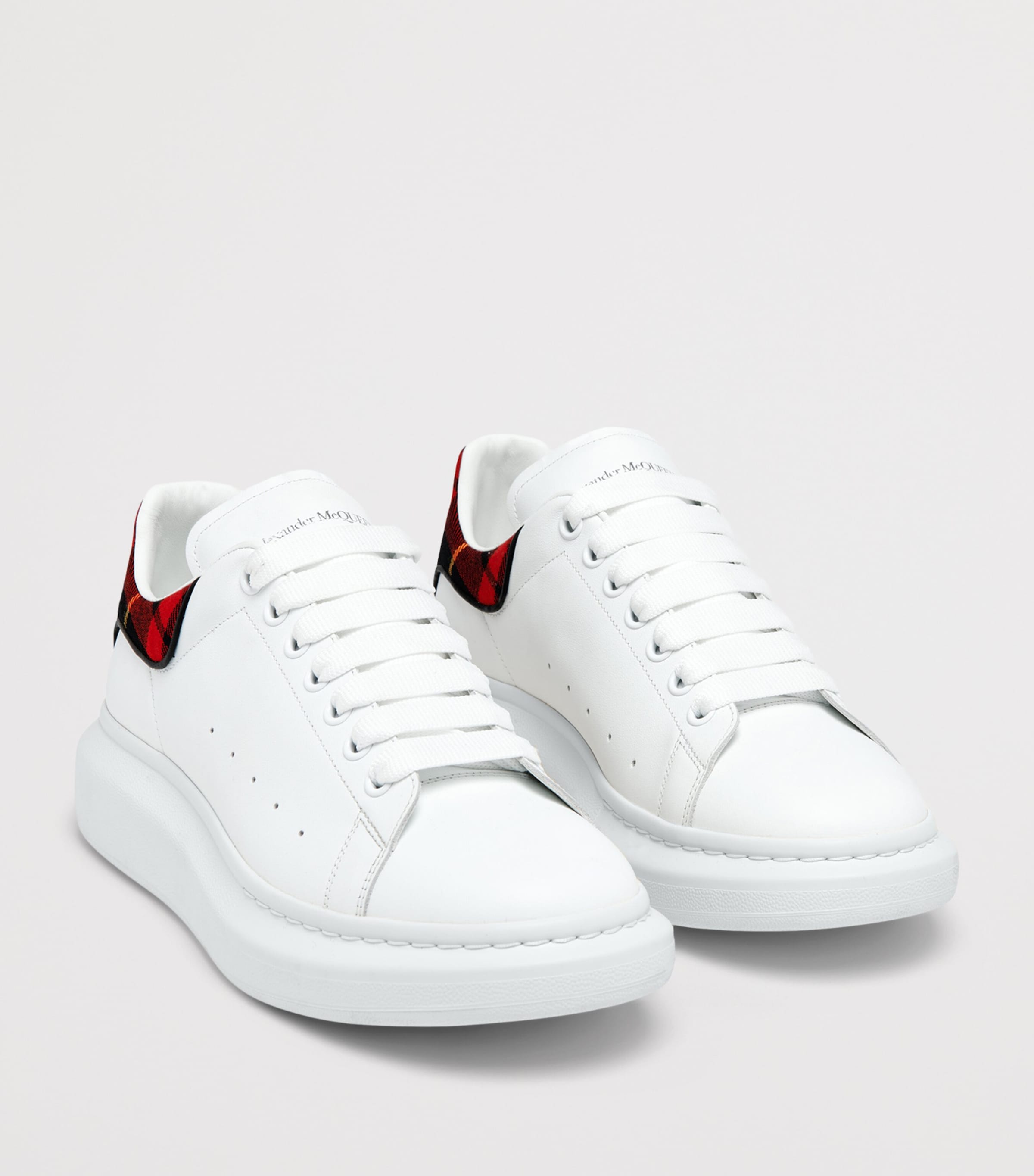 McQueen Leather Tartan-Trim Oversized Sneakers Image 3