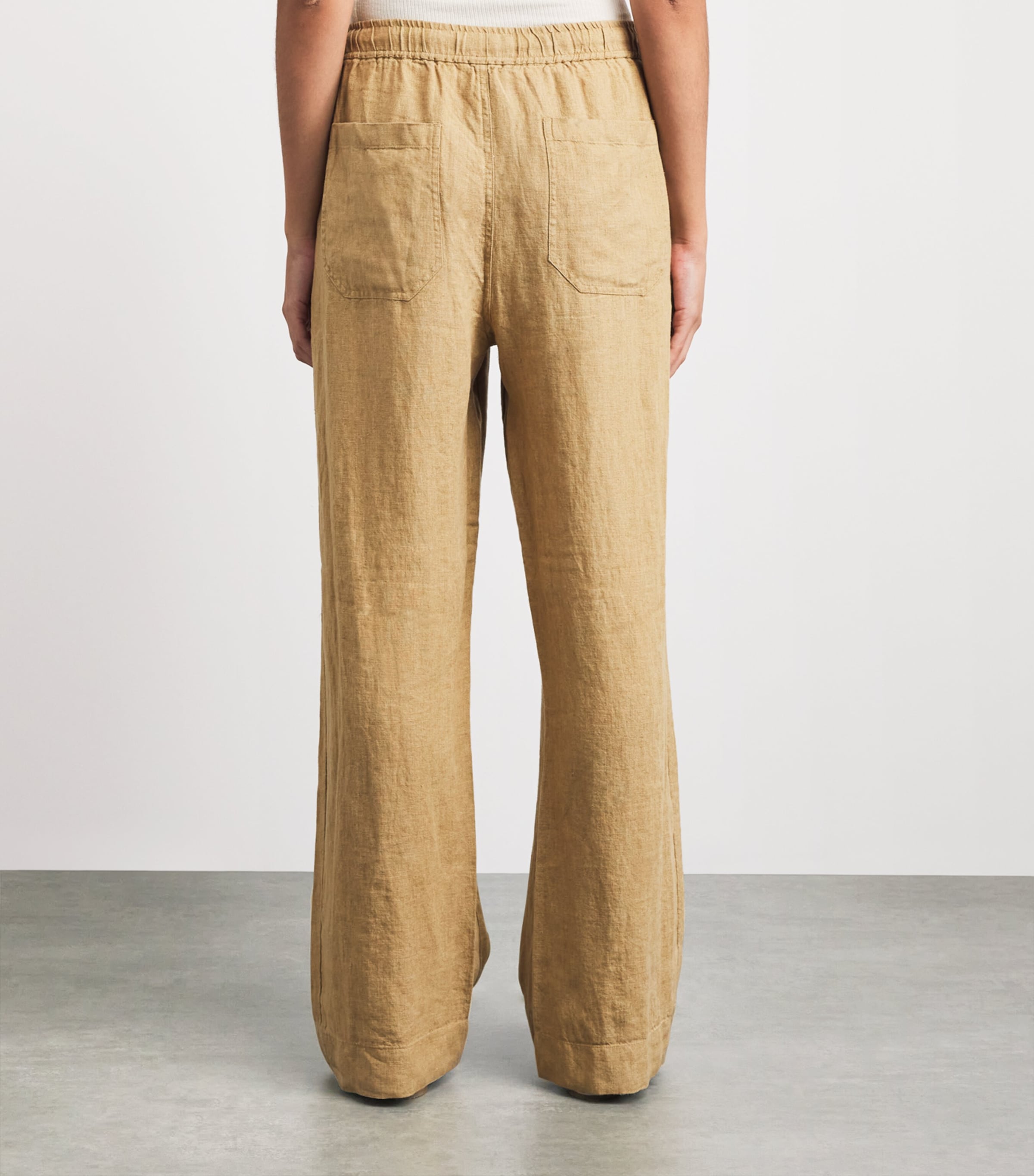 Polo Ralph Lauren Womens Linen Drawstring Wide-Leg Trousers Classic Camel Image 5