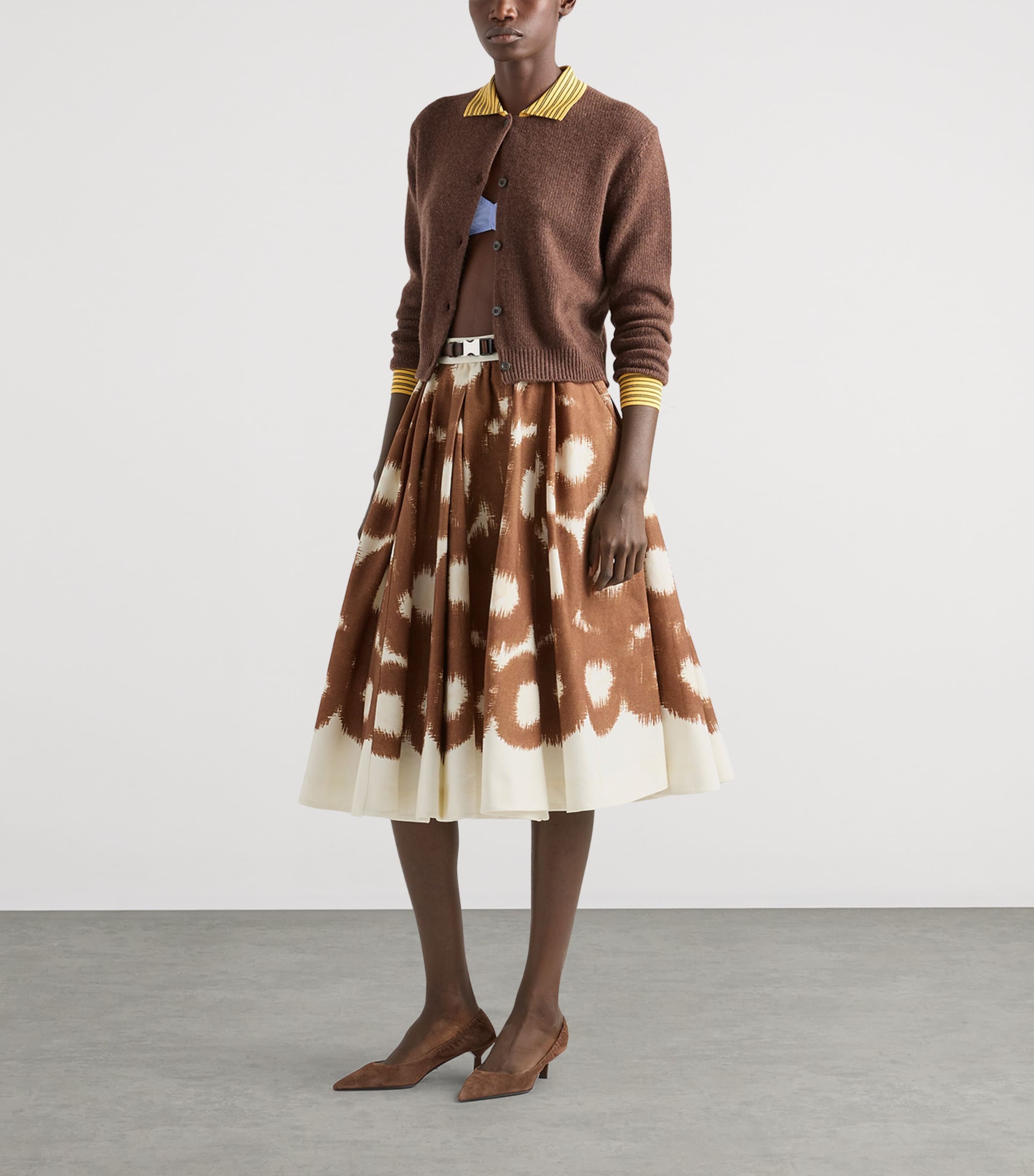 Prada Womens Cotton Printed Midi Skirt Image 2