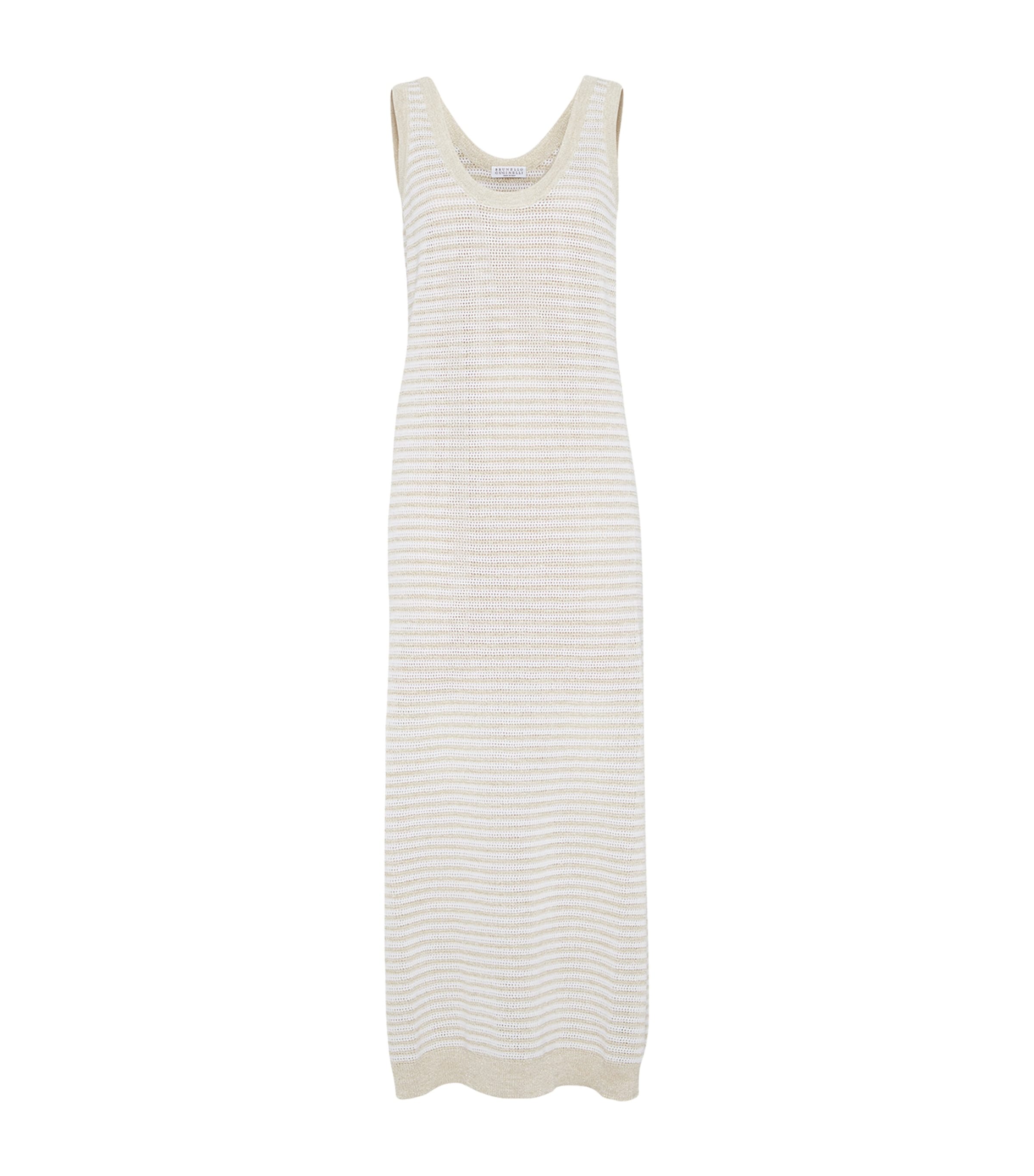 Brunello Cucinelli Stripe Scoop-neck Midi Dress In Sand