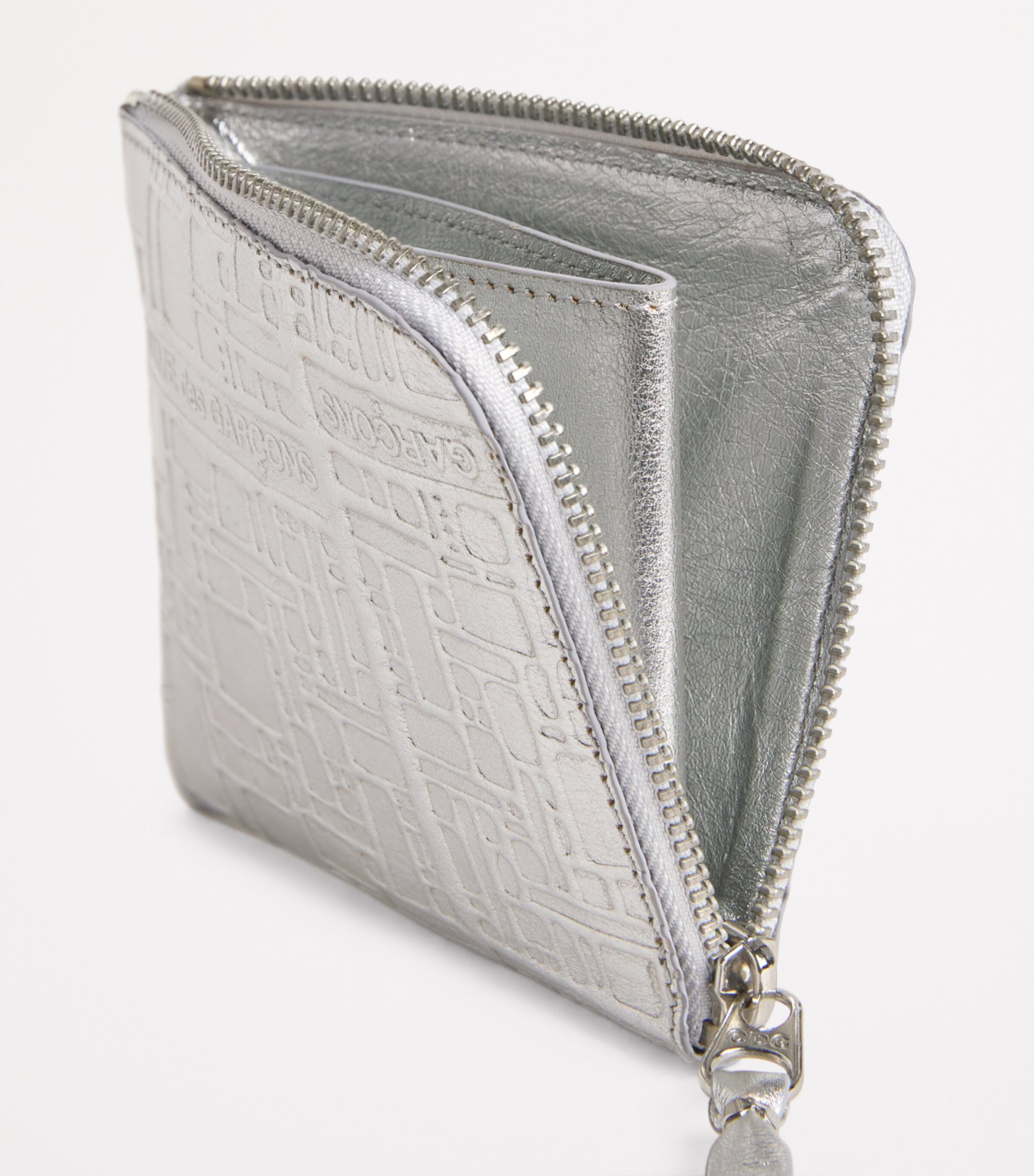 Leather Zipped Logo Embossed Card Holder SILVER Image 4