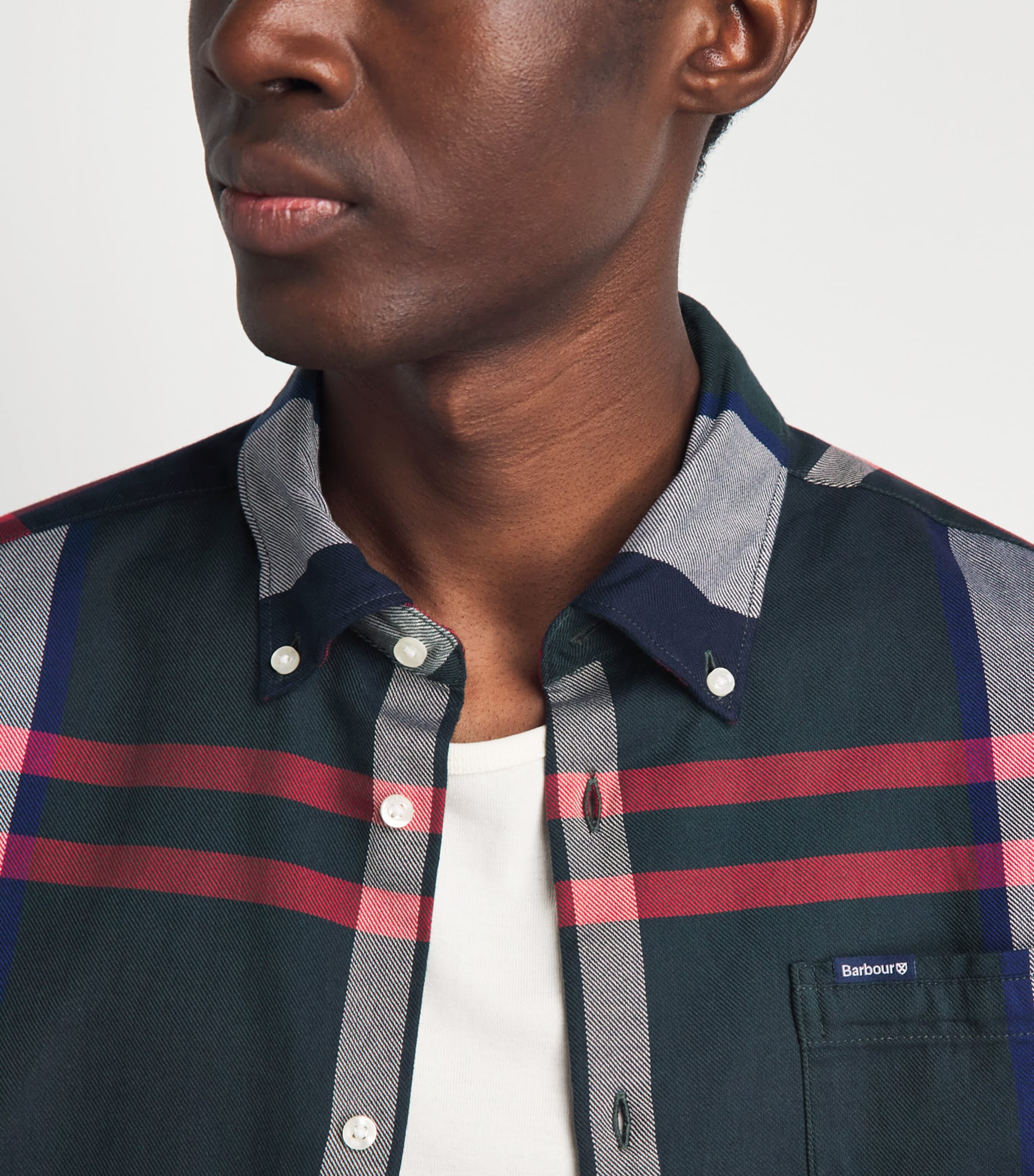 Barbour Mens Cotton Tartan Dunoon Shirt Evergreen Tartan Image 3