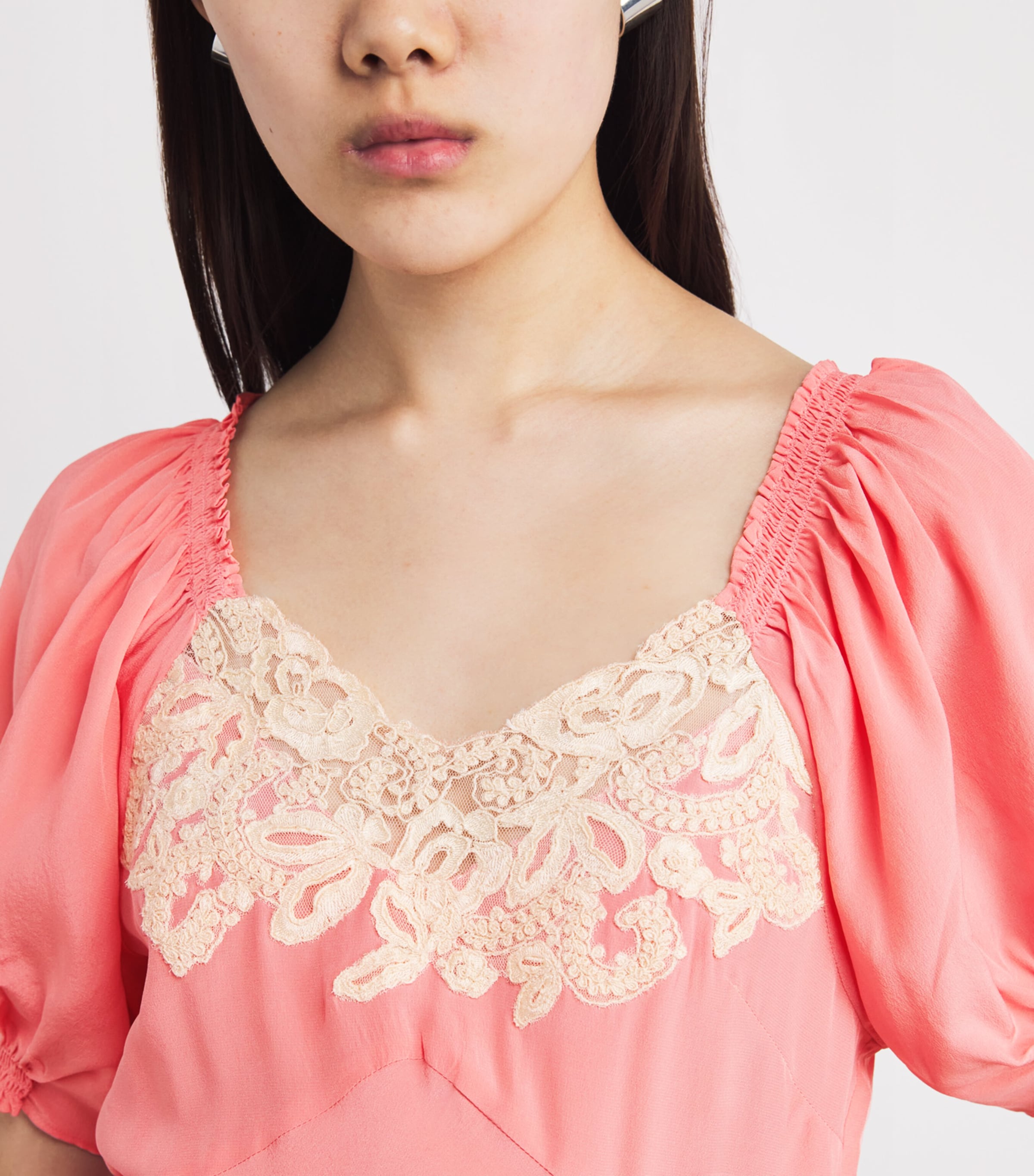 Silk Lace-Trim Midi Dress PINK Image 6