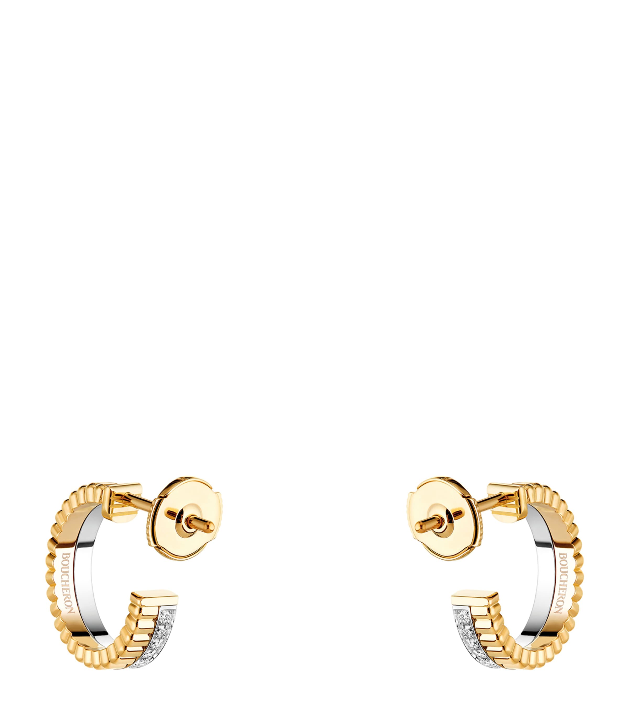 Mixed Gold and Diamond Quatre Hoop Earrings MULTI Image 3