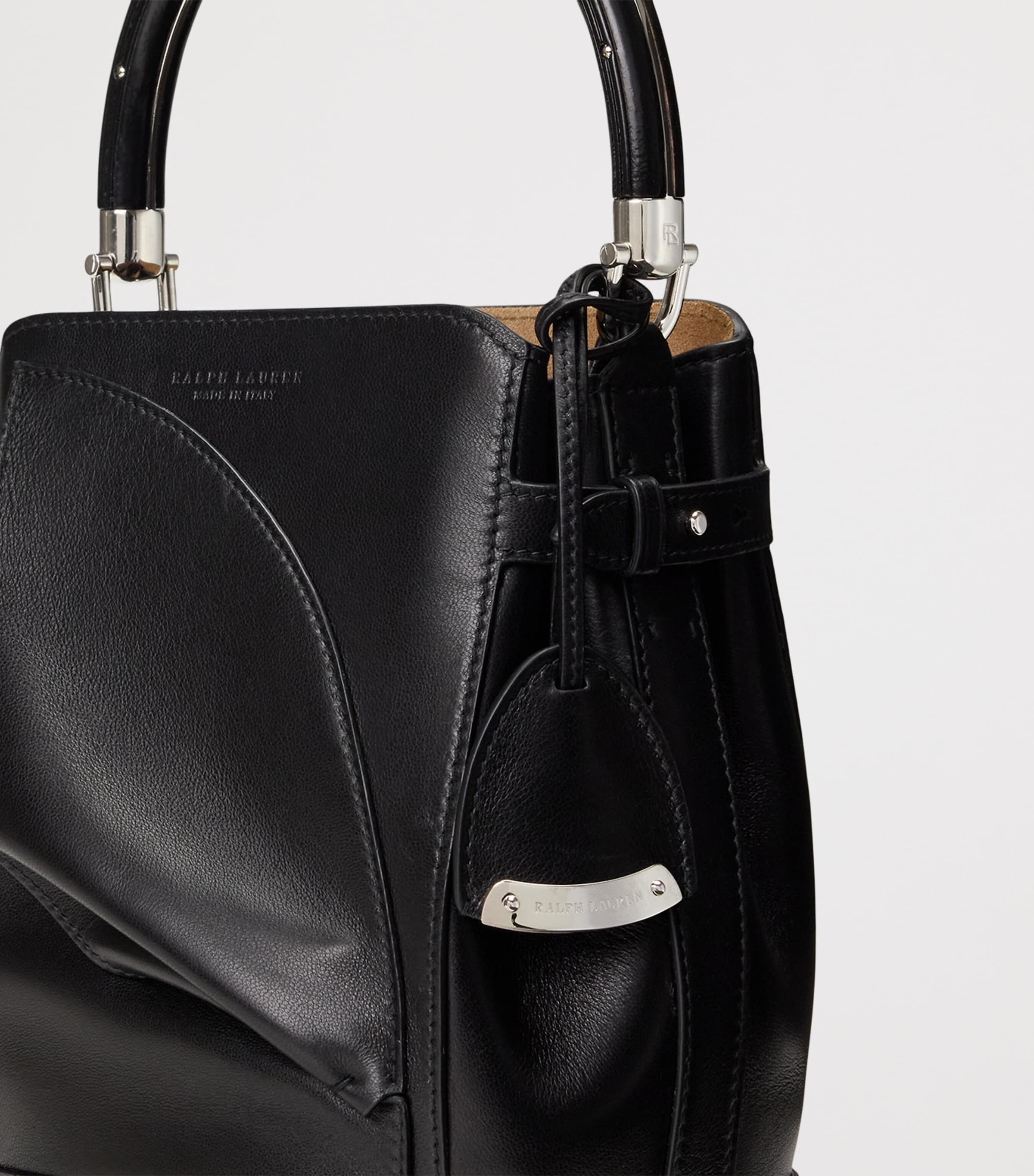 Ralph Lauren Collection Small Leather Floral Bucket Bag Black Image 3
