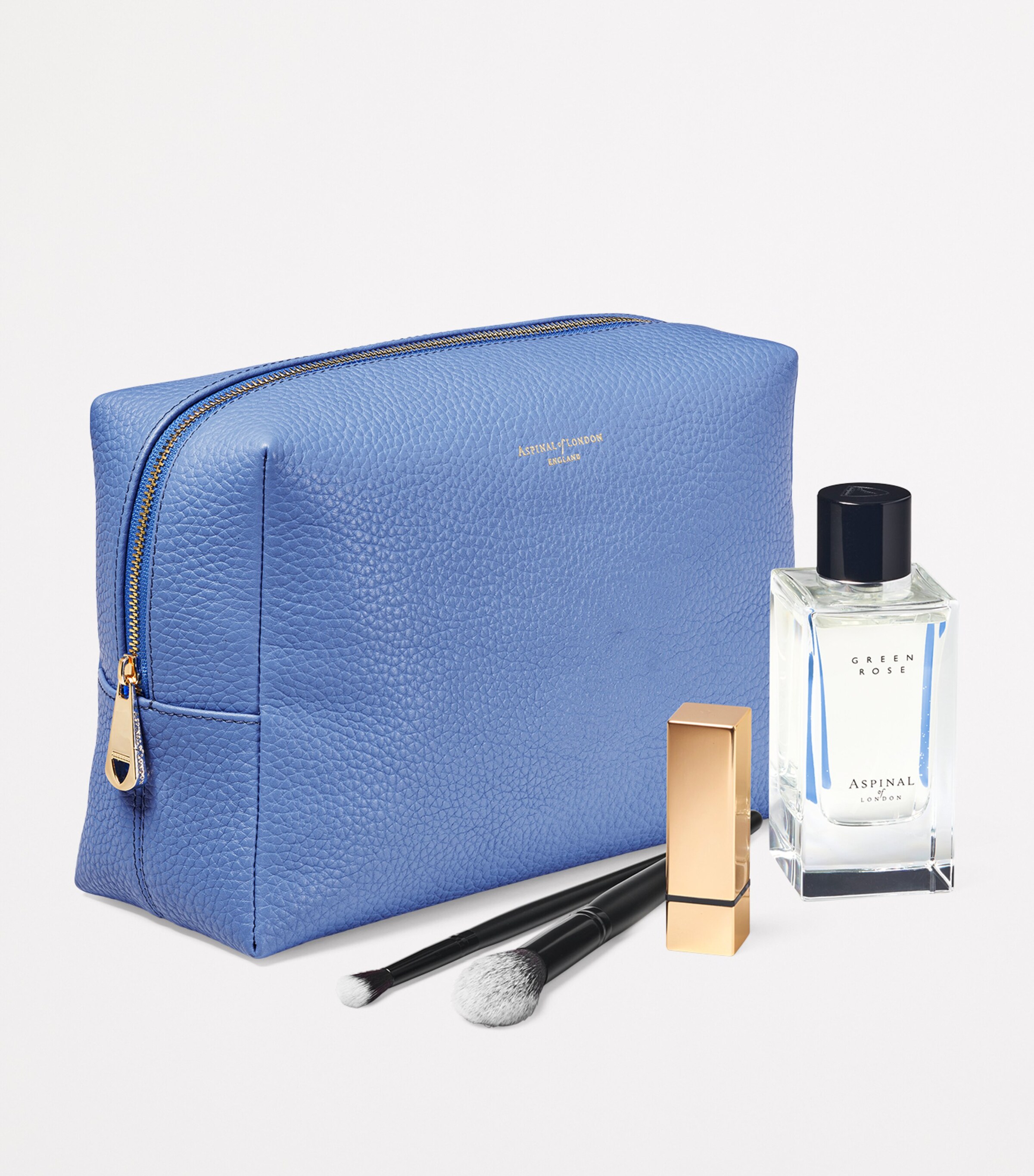 Aspinal Of London Leather London Wash Bag Capri Blue Image 2