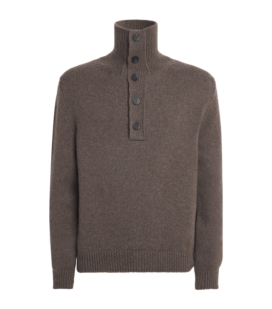 Johnstons Of Elgin Mens Cashmere Button-Neck Sweater Vole Image 1