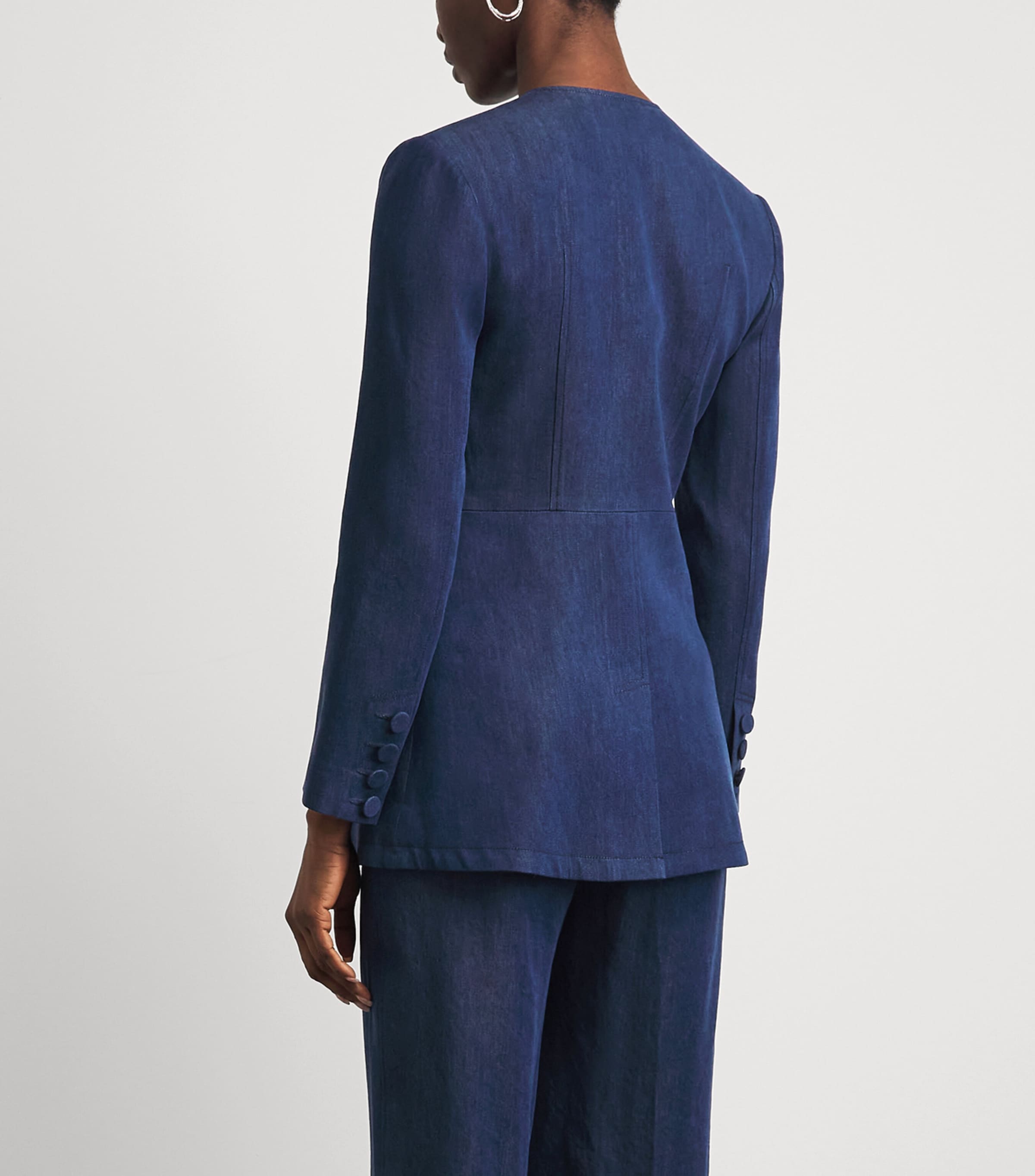 Huishan Zhang Womens Chambray Embellished Clay Blazer Blue Image 5