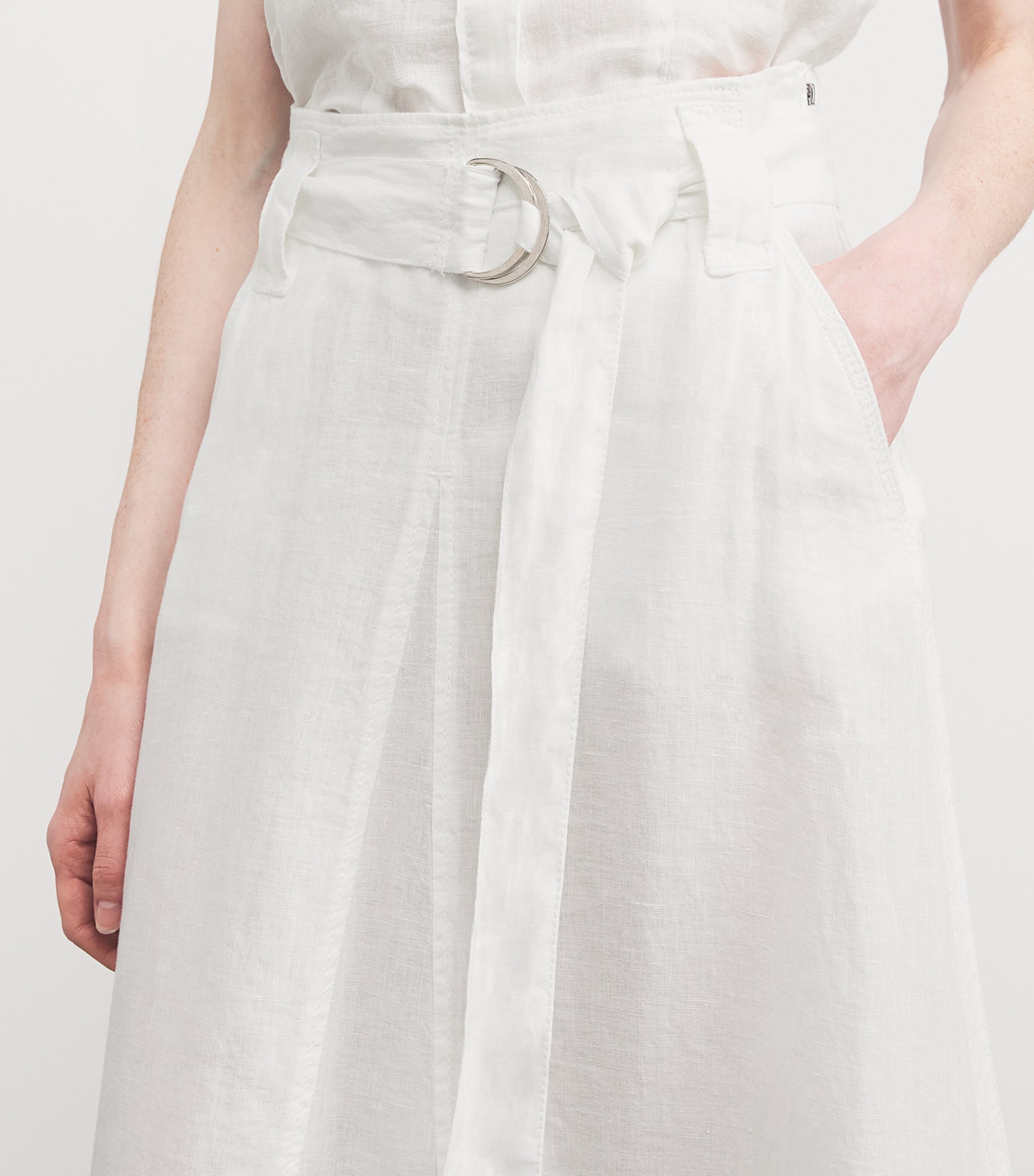 MAX&Co. Womens Linen Belted Midi Skirt Optical White Image 6