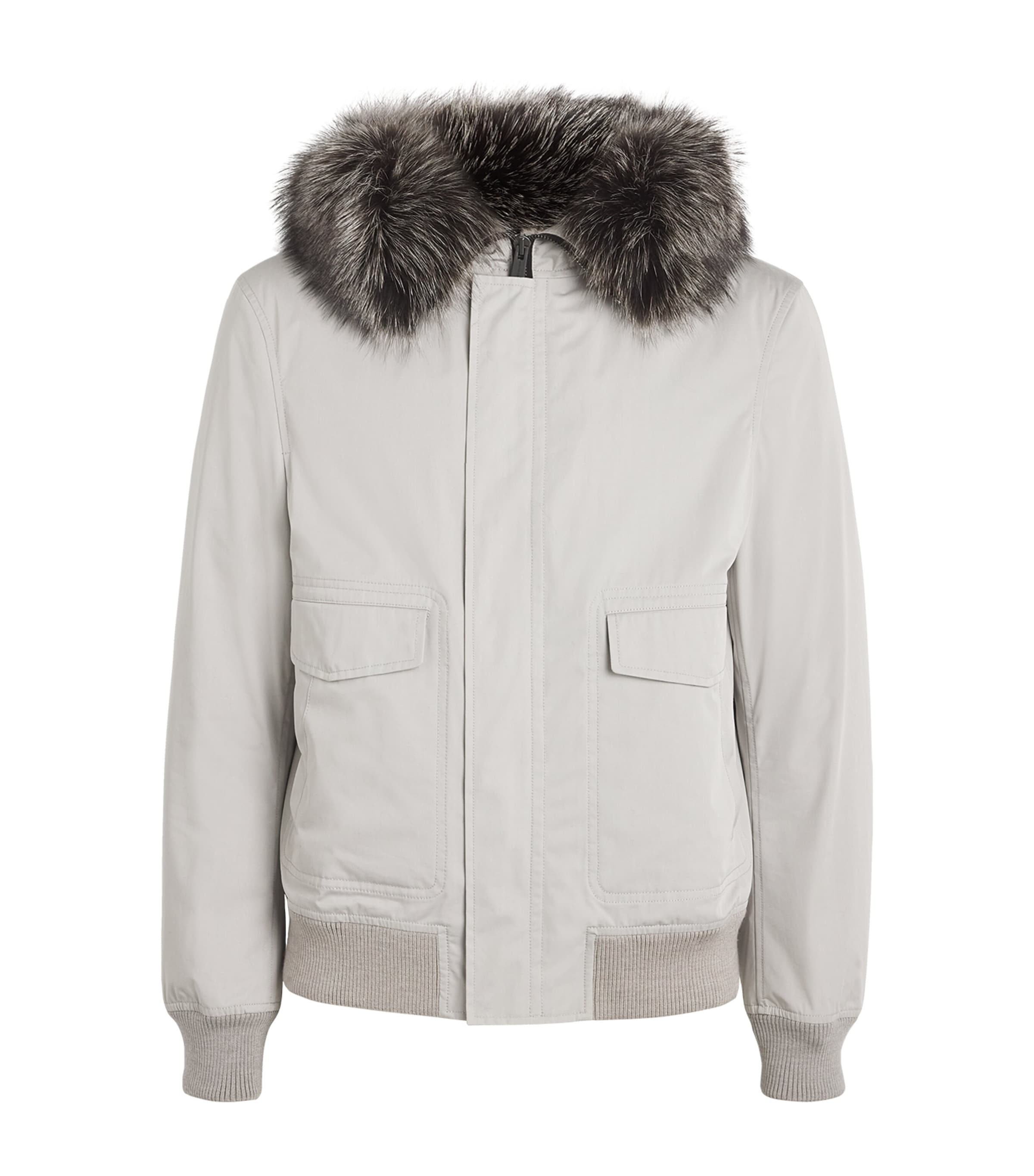 Shop Yves Salomon Fur-trim Bomber Jacket In Ivory