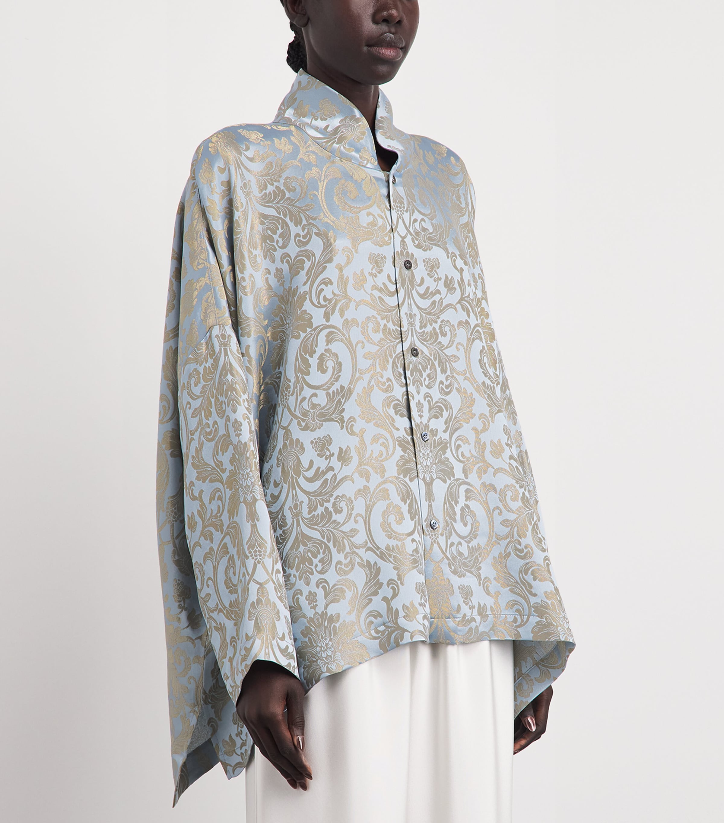 Eskandar Womens Metallic Stand-Collar Shirt Brgtnbl Image 4
