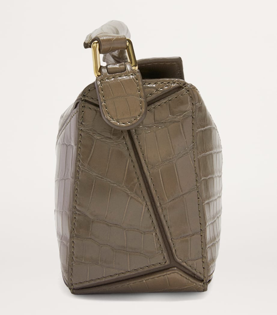 Mini Crocodile Puzzle Top-Handle Bag DARK KHAKI GREEN Image 4