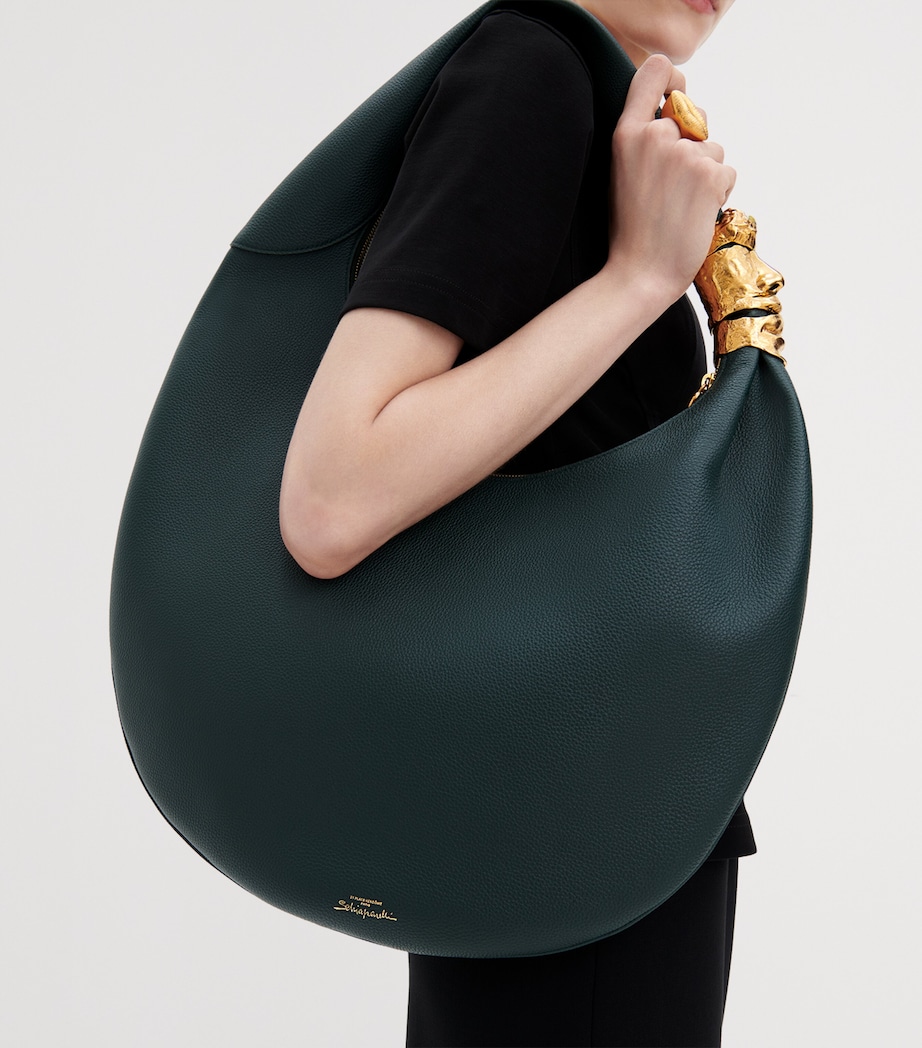 Schiaparelli Large Leather Soufflé Shoulder Bag Dark Green Image 6
