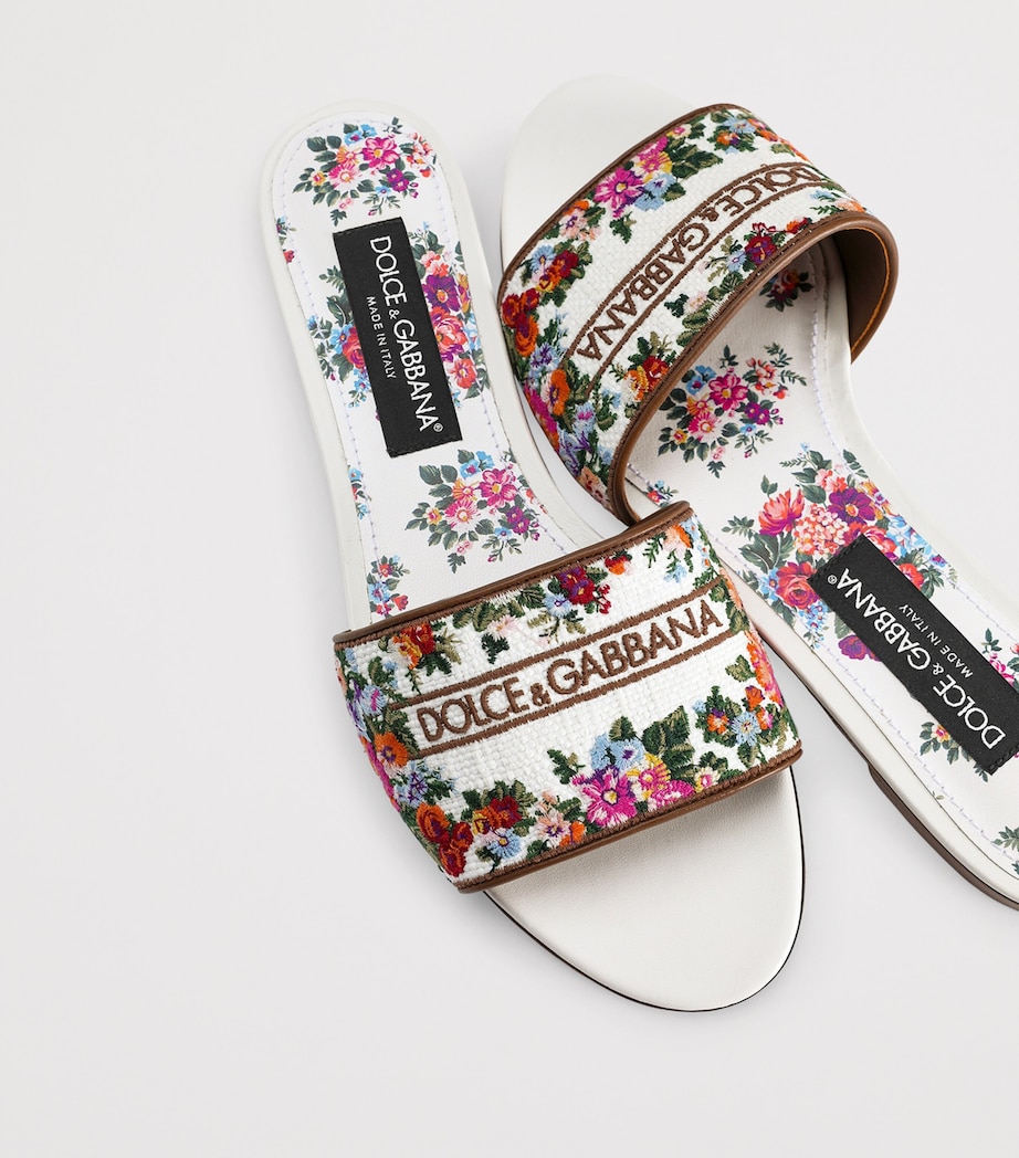 Dolce&Gabbana Leather Embroidered Floral Slides Whit Image 4