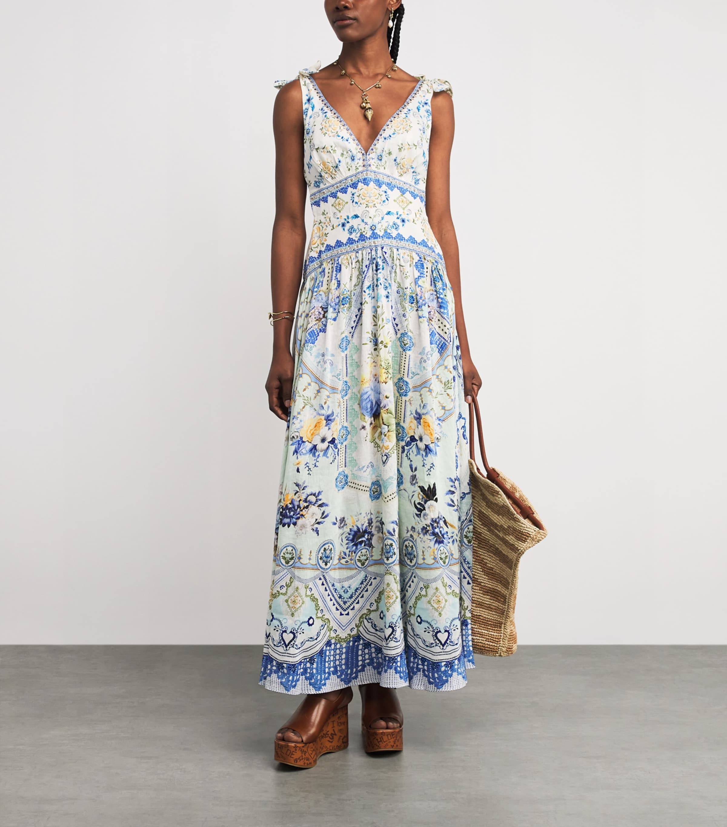 Linen-Silk Tie Shoulder Dress MY HOMESPUN HRT HMHR Image 2