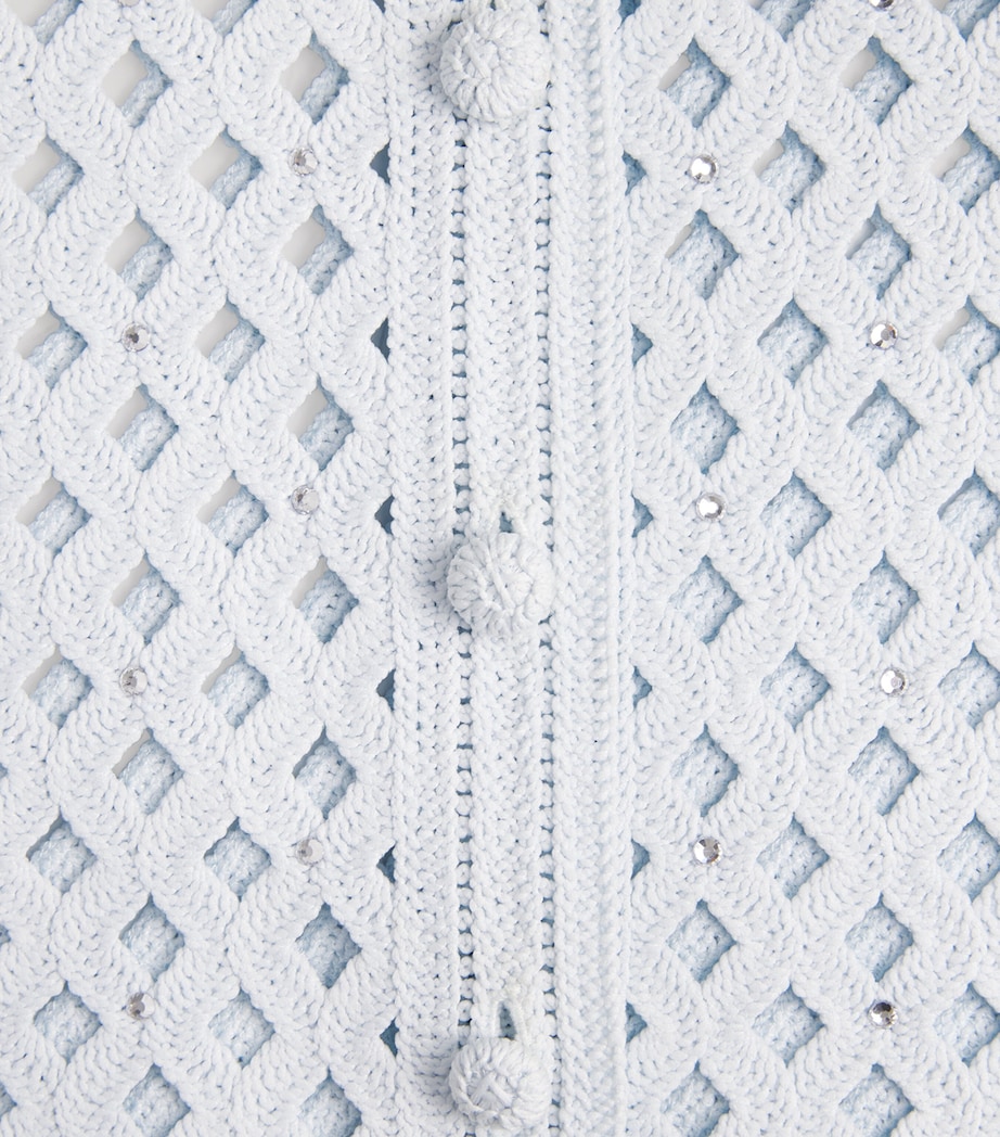 Maje Womens Embellished Crochet Cardigan Blue Sky Image 6