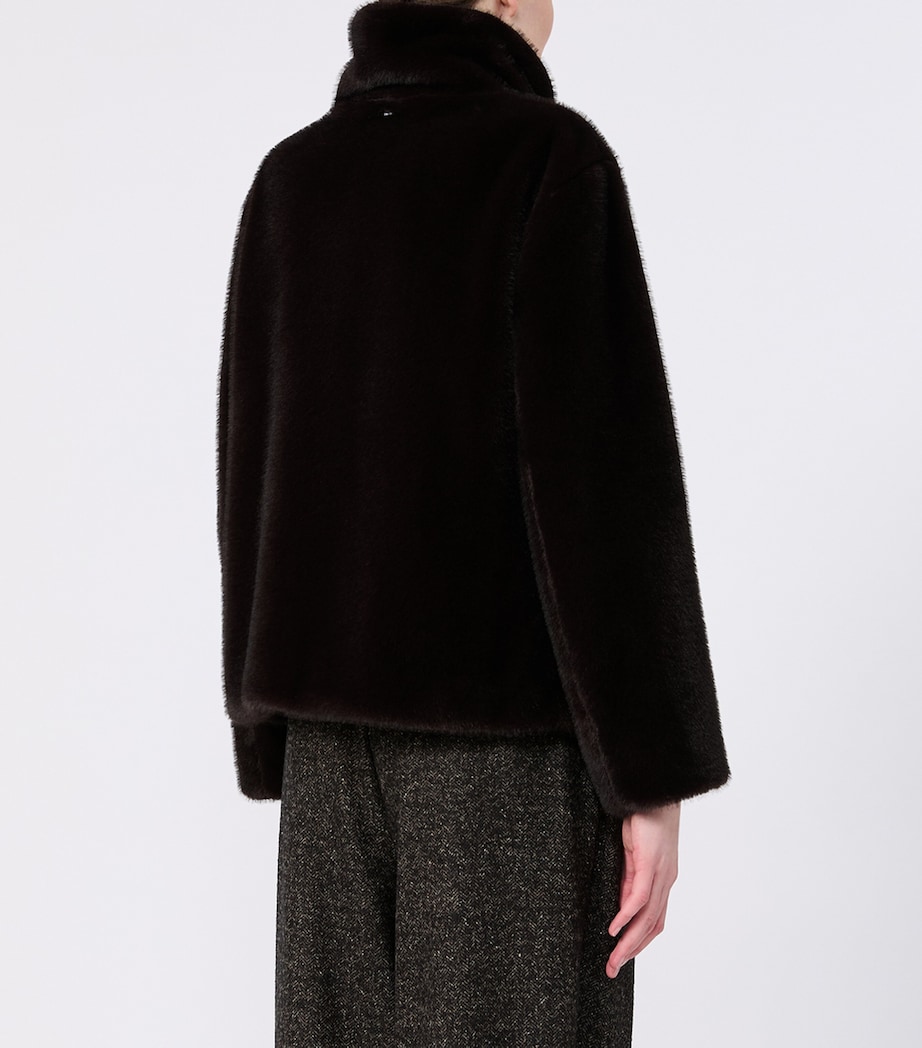 Max Mara Womens Faux Fur Jacket Dark Brown Image 4