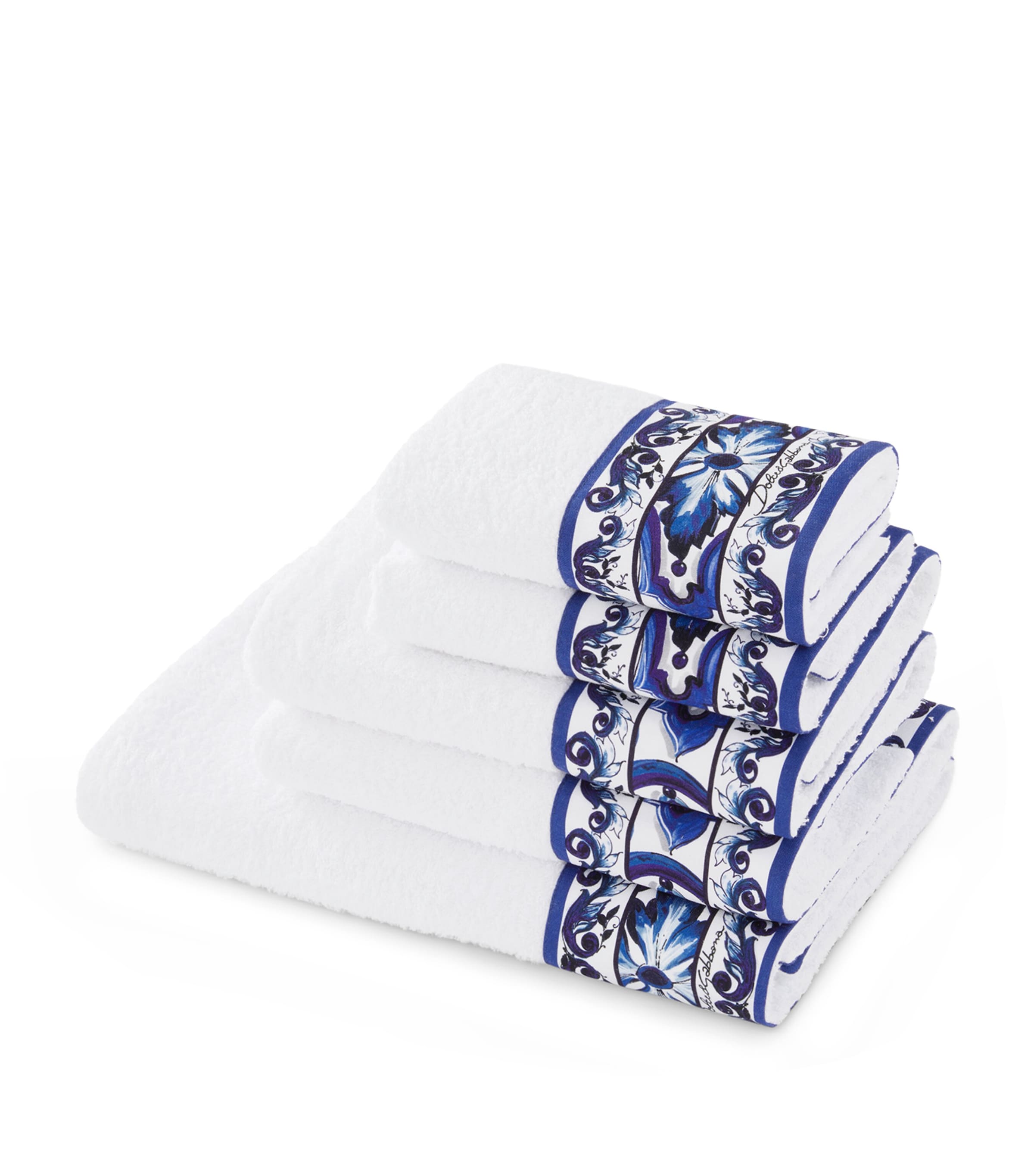 Dolce & Gabbana Casa Set Of 5 Cotton Majolica Bath Towels In Blue