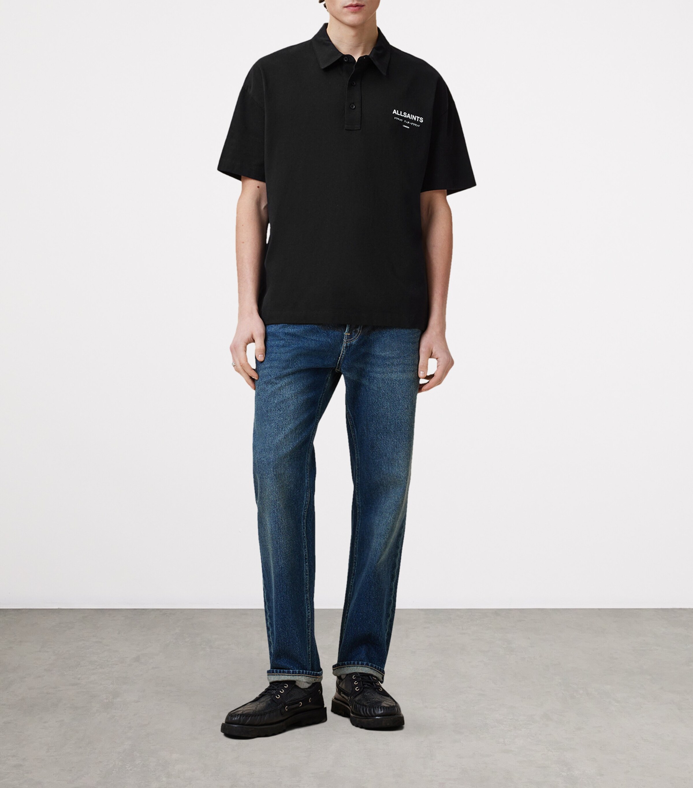AllSaints Mens Organic Cotton Underground Polo Shirt Jet Black Image 2