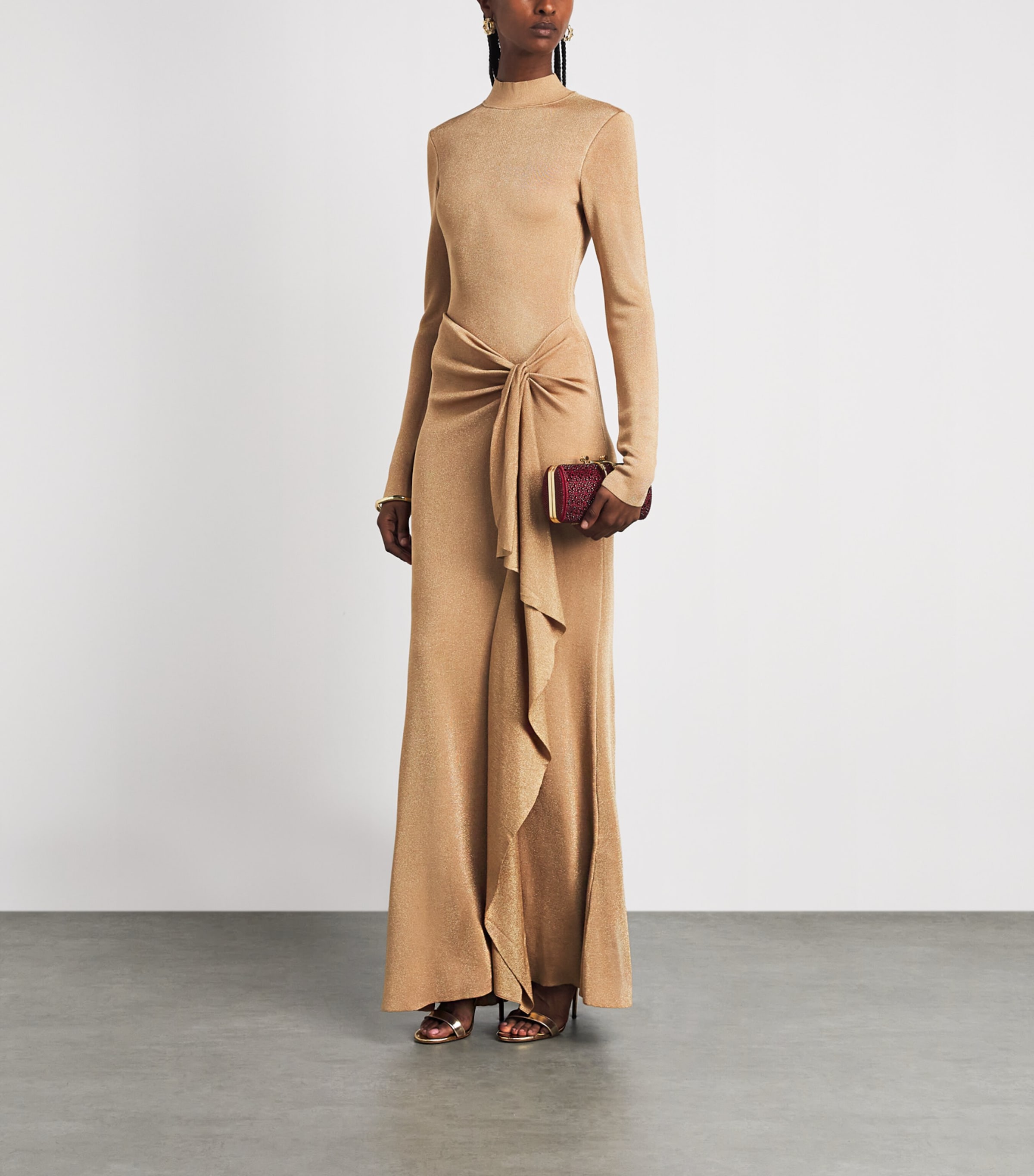Roland Mouret Womens Lurex Draped Gown Gold Image 2