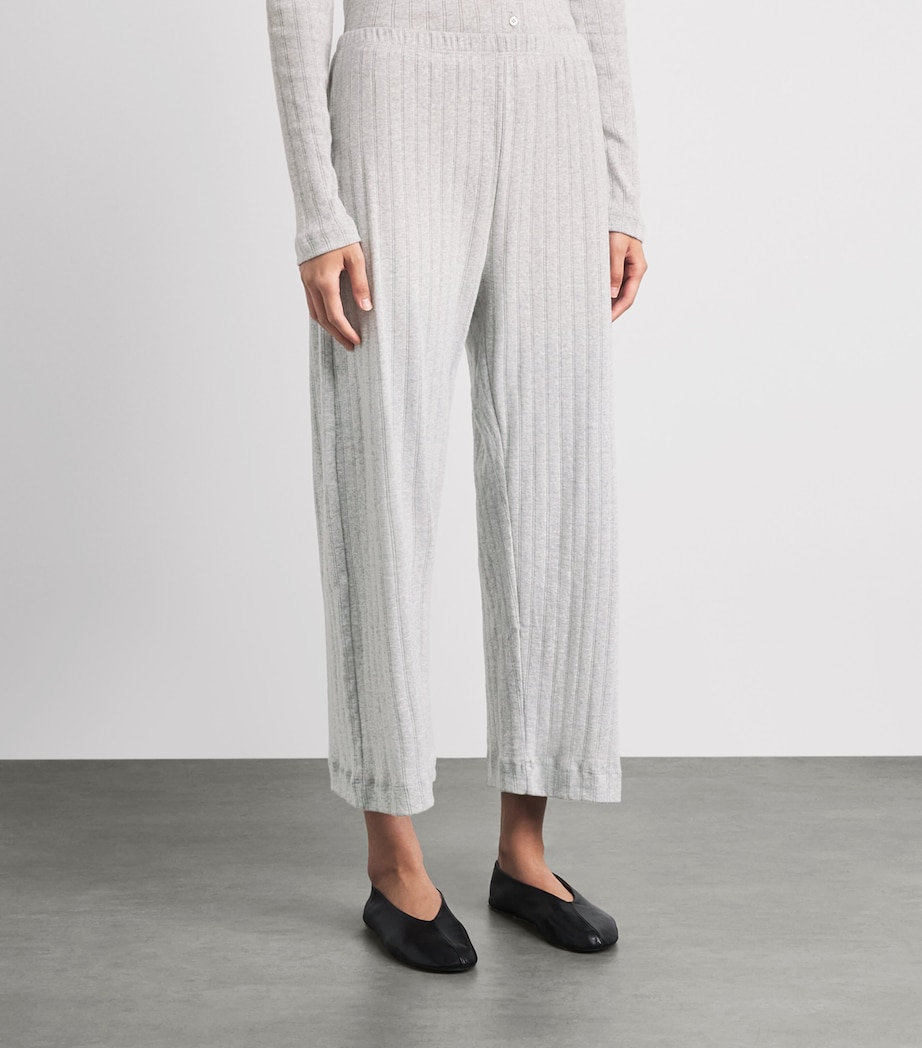 LESET Womens Cotton Pointelle Cropped Trousers Light Grey Melange Image 4