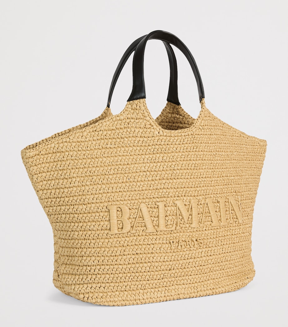 Balmain Faux Raffia Logo Tote Bag Naturel Image 3