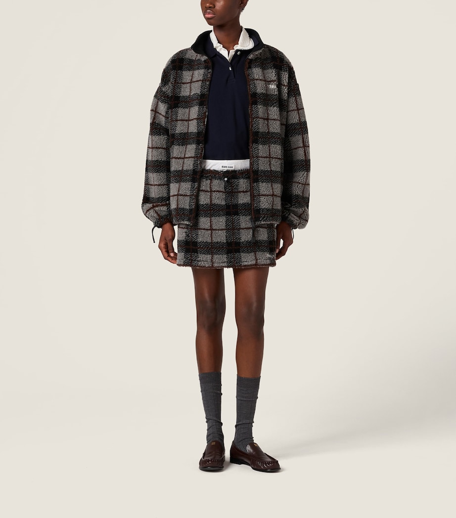 Miu Miu Womens Fleece Check Mini Skirt Image 2