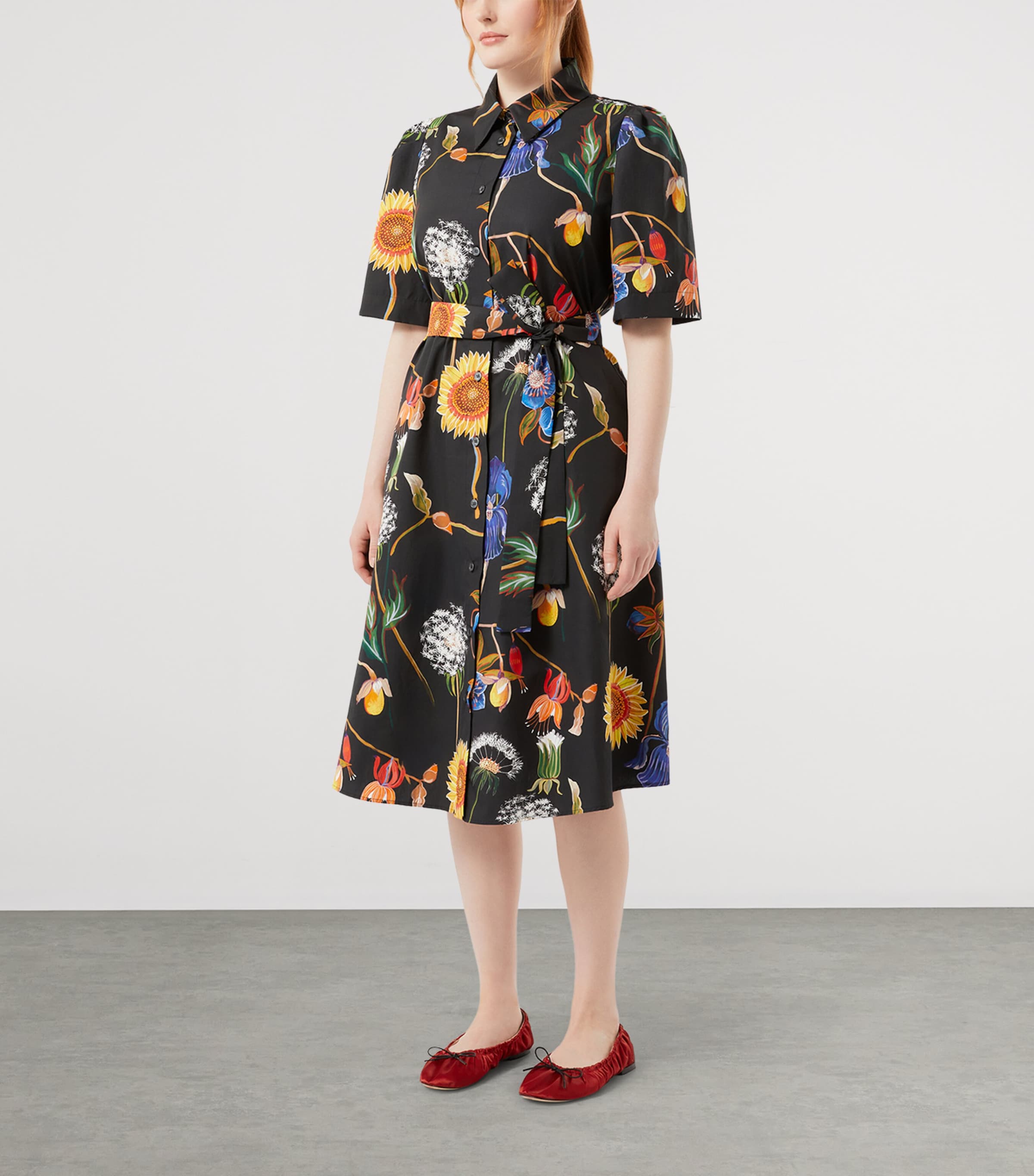 Marina Rinaldi Womens Cotton Printed Midi Shirt Dress Black Image 3