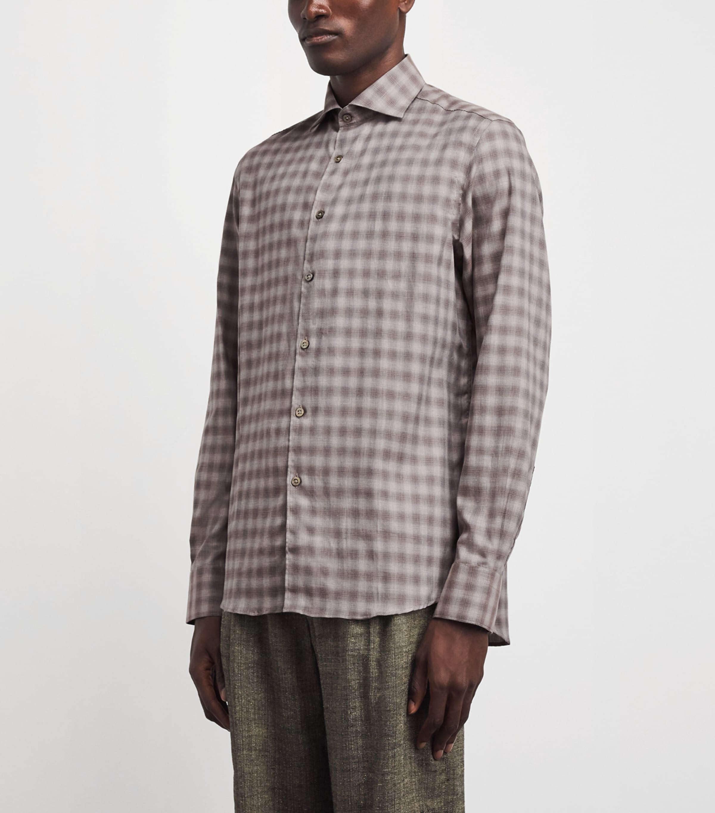 Canali Mens Cotton Blurred Check Shirt Multi Image 4