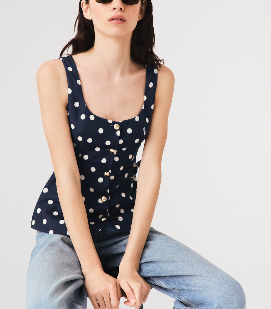 Maje Womens Linen-Blend Polka-Dot Waistcoat Navy Dots Print Image 6