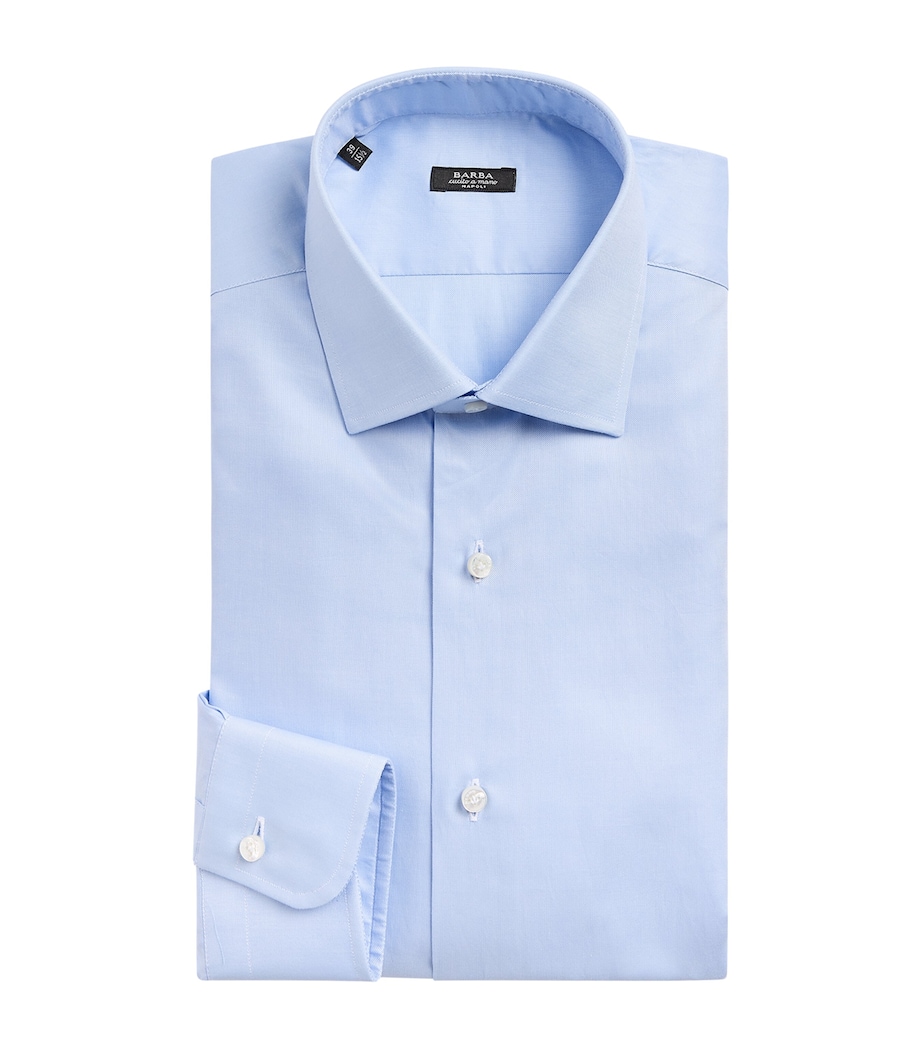 Barba Napoli Mens Cotton Poplin Slim Shirt Blue Image 1