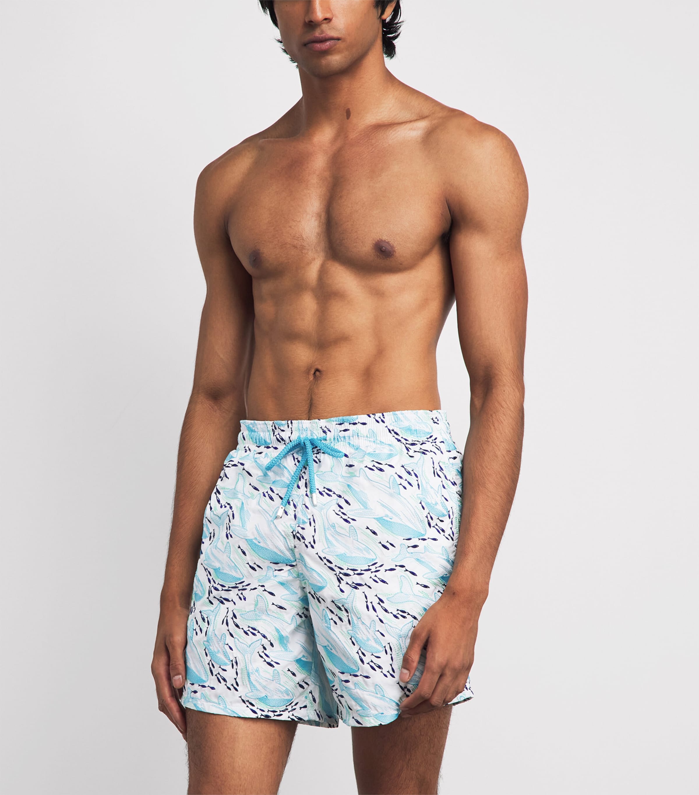 Vilebrequin Mens Whale-Embroidered Mistral Swim Shorts Blanc Image 3