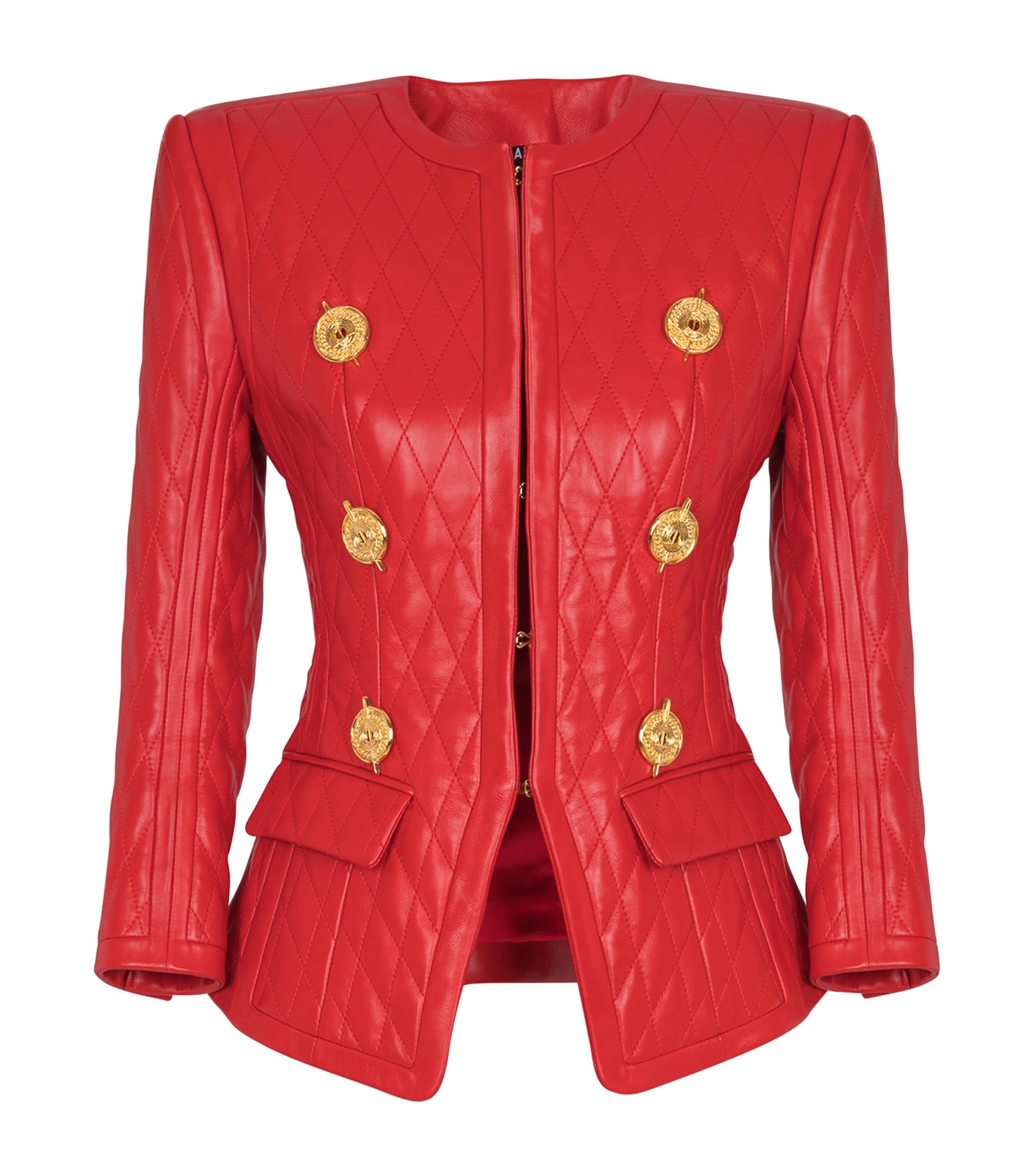 Balmain Red Quilted Leather Blazer | Harrods US