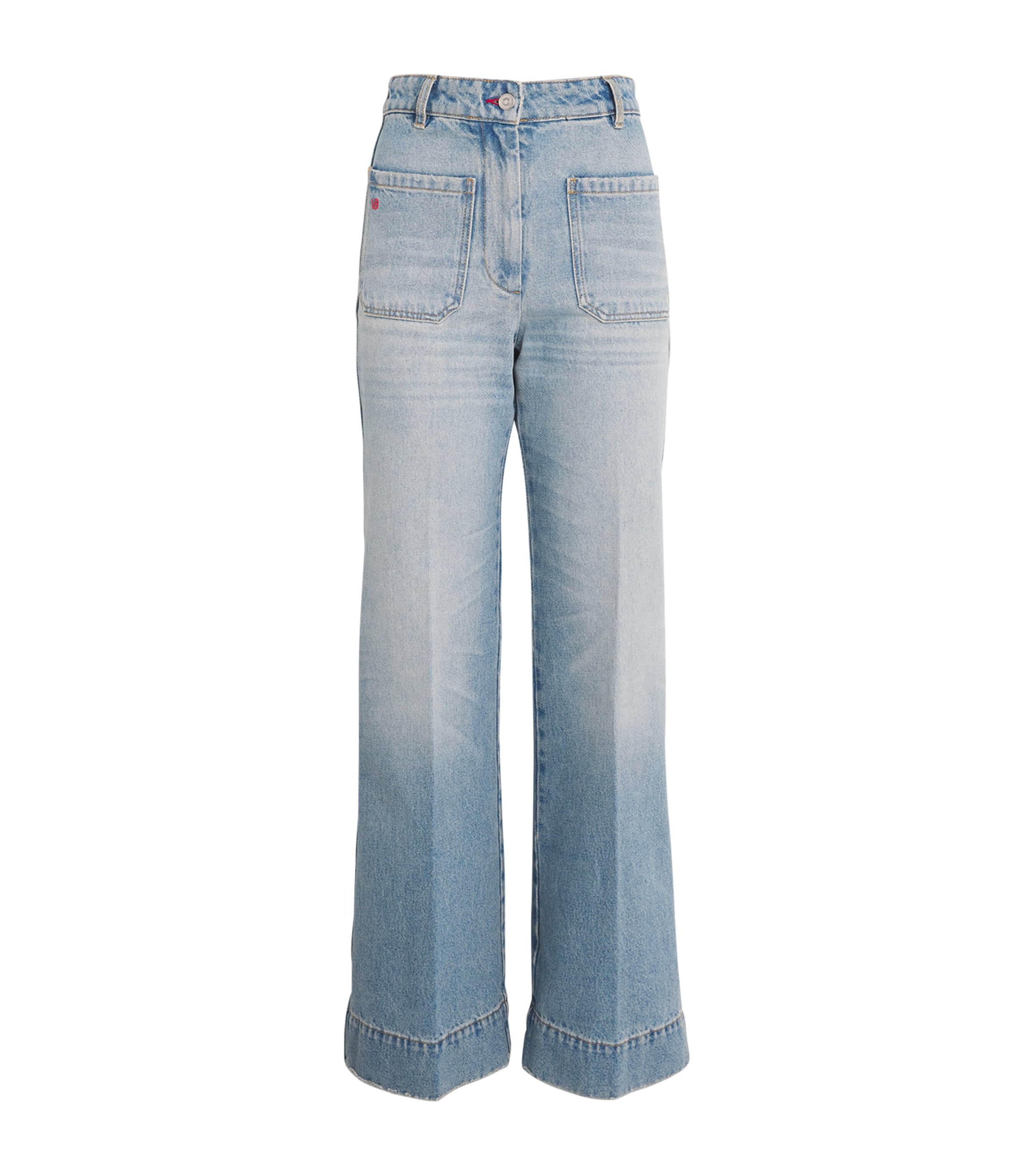 Victoria Beckham 'alina' Blue Jeans With Pockets And Logo Applied On The Front In Blue
