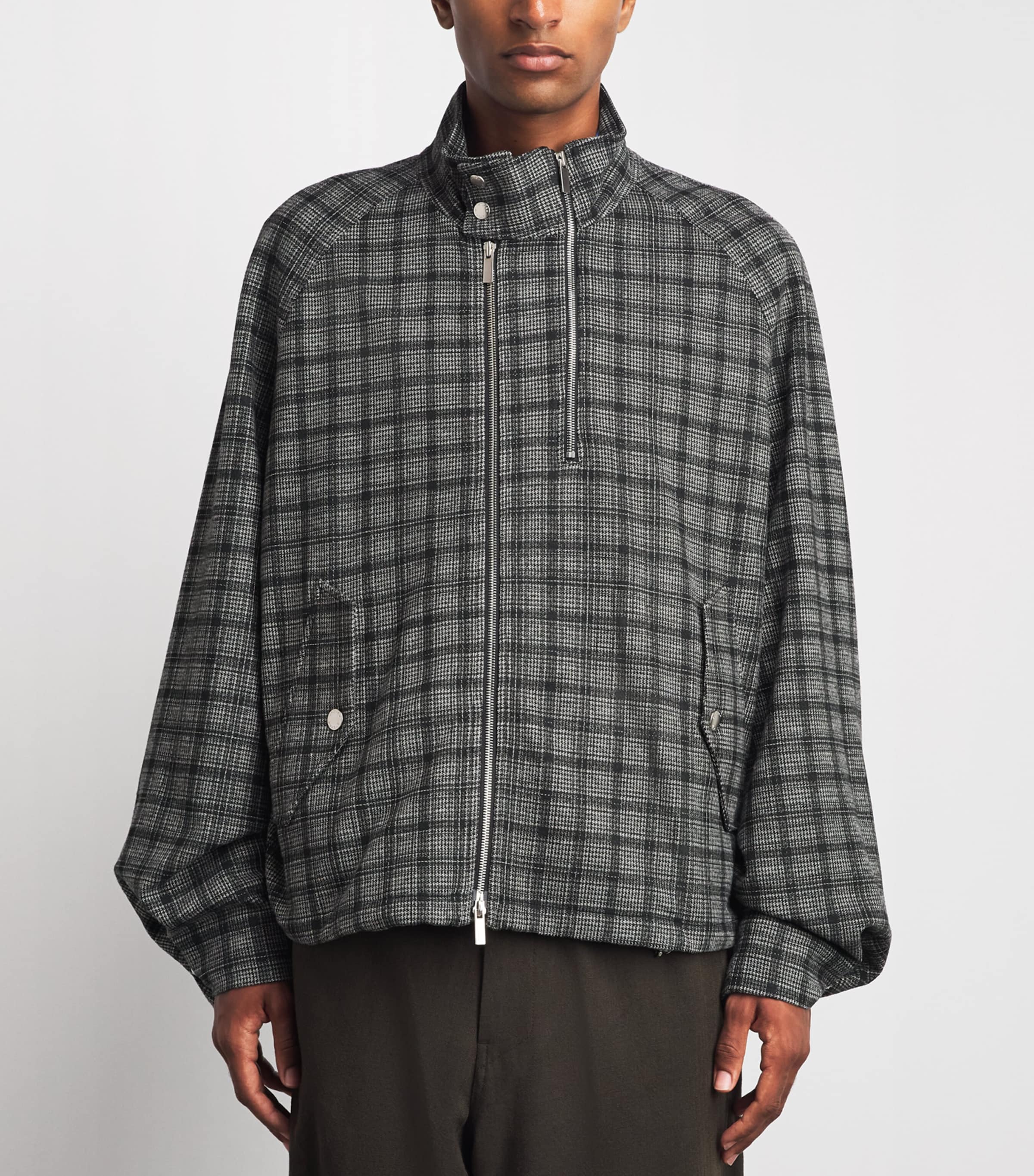 System Mens Check Bomber Jacket Dark Grey Image 4