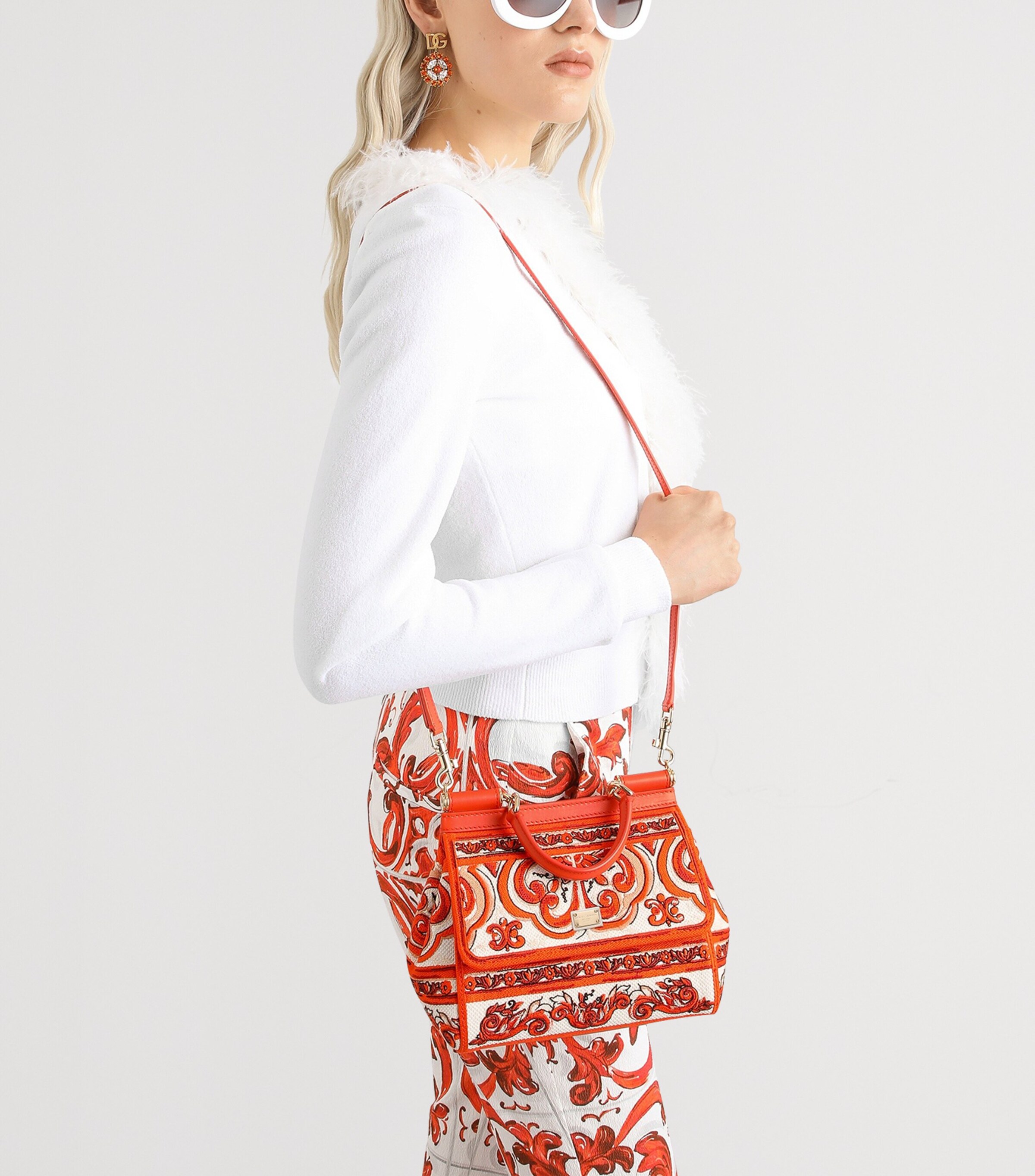 Dolce&Gabbana Cotton-Calfskin Majolica Top-Handle Bag Orange Image 6