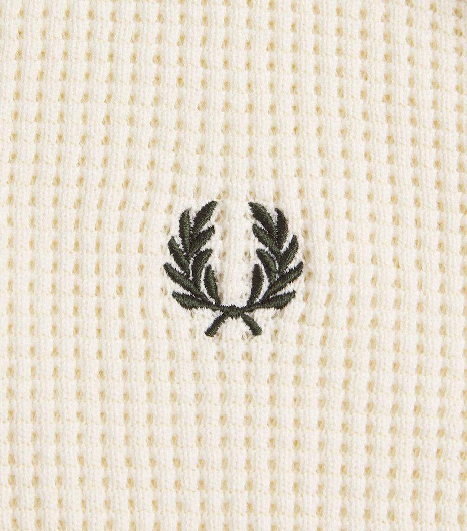 Fred Perry Mens Cotton Waffle-Knit Quarter-Zip Sweatshirt Ecru Image 6