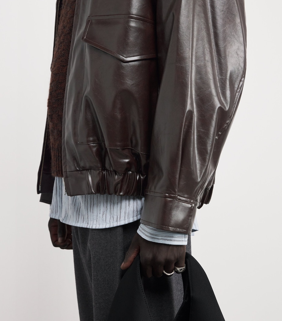 MM6 Maison Margiela Mens Faux Leather Bomber Jacket Burgundy Image 6