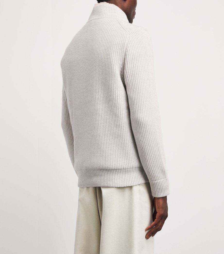N.Peal Mens Cashmere Quarter-Zip Sweater Pebble Greysnow Image 5