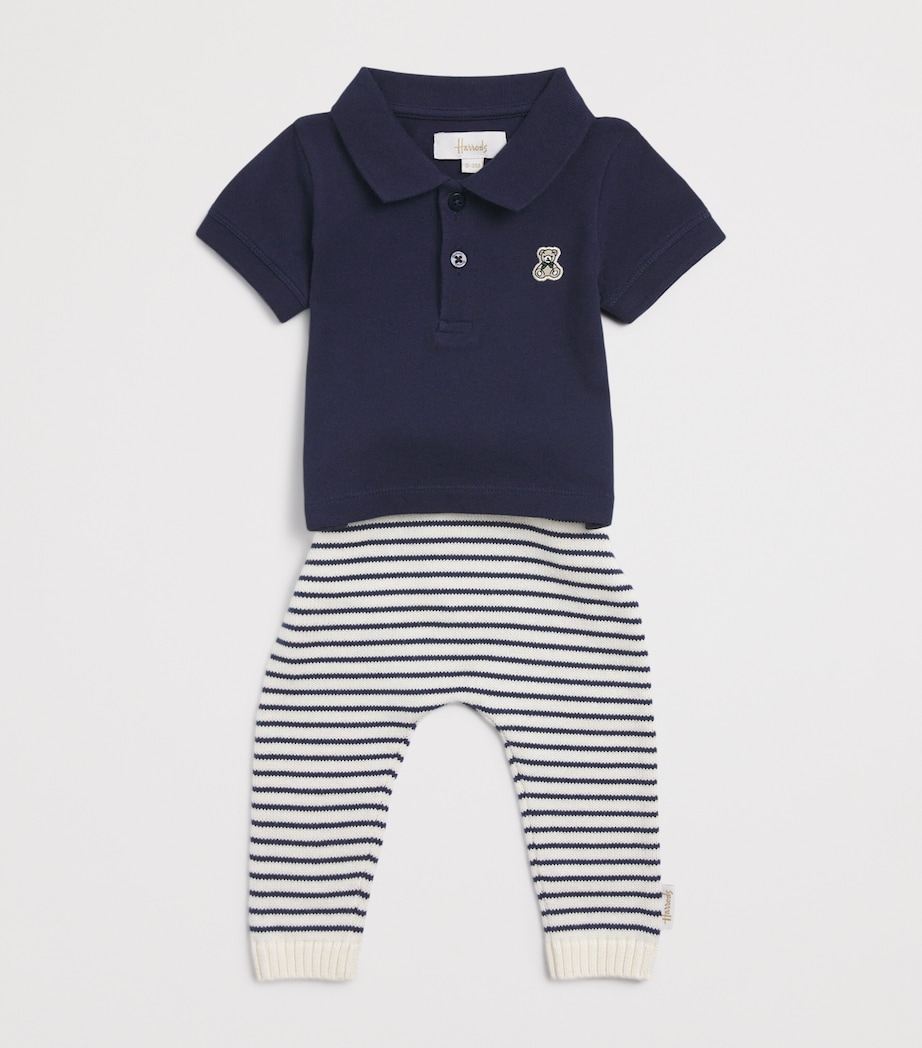 Cotton Knitted Stripe Bear Trousers (0-18 Months) BLUE Image 3