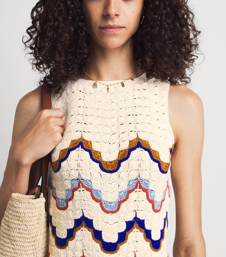 ESCVDO Womens Crochet Alma Mini Dress Ivory Multi Image 3