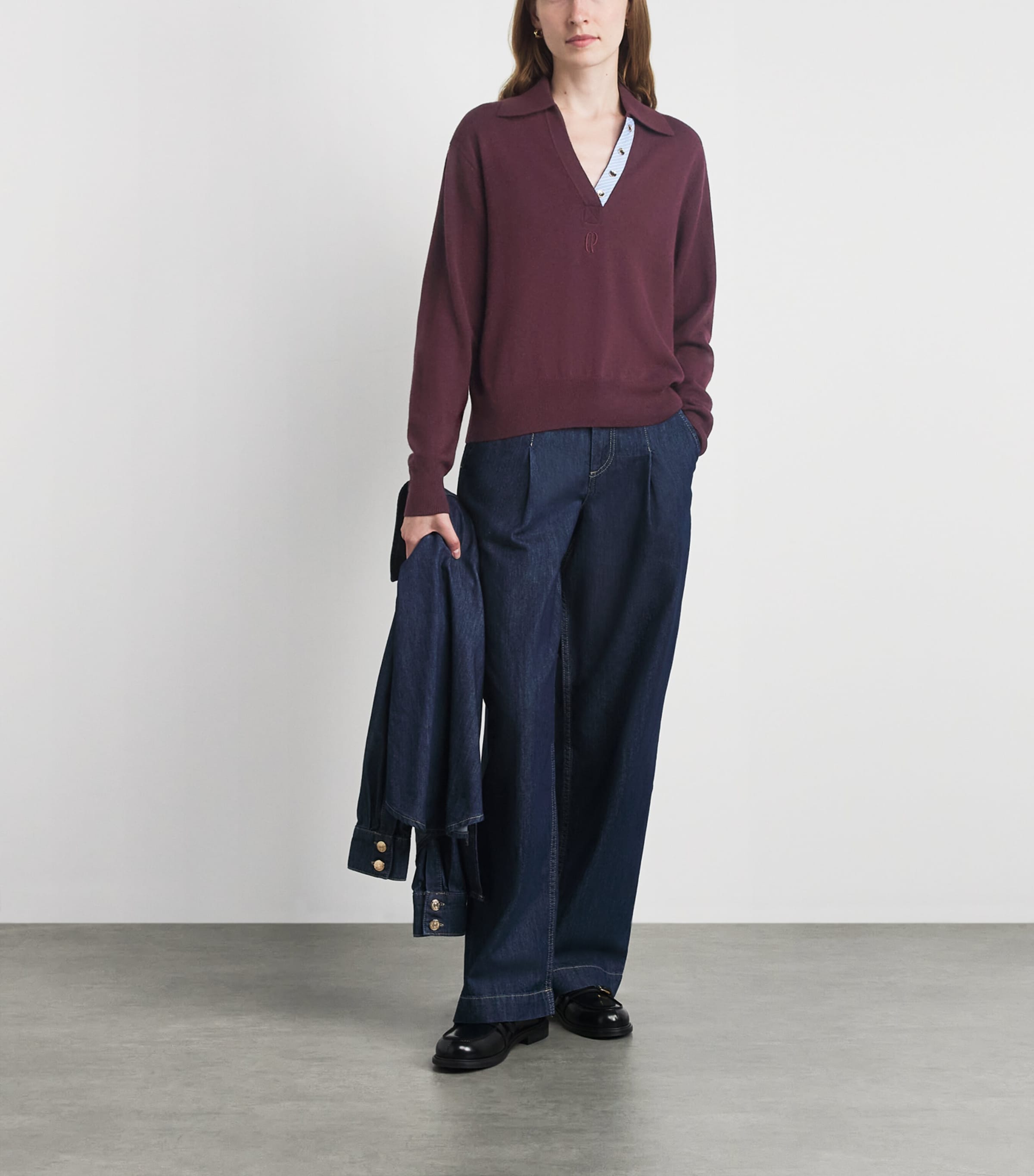 Claudie Pierlot Womens Wool-Cashmere Polo Sweater Aubergine Image 2