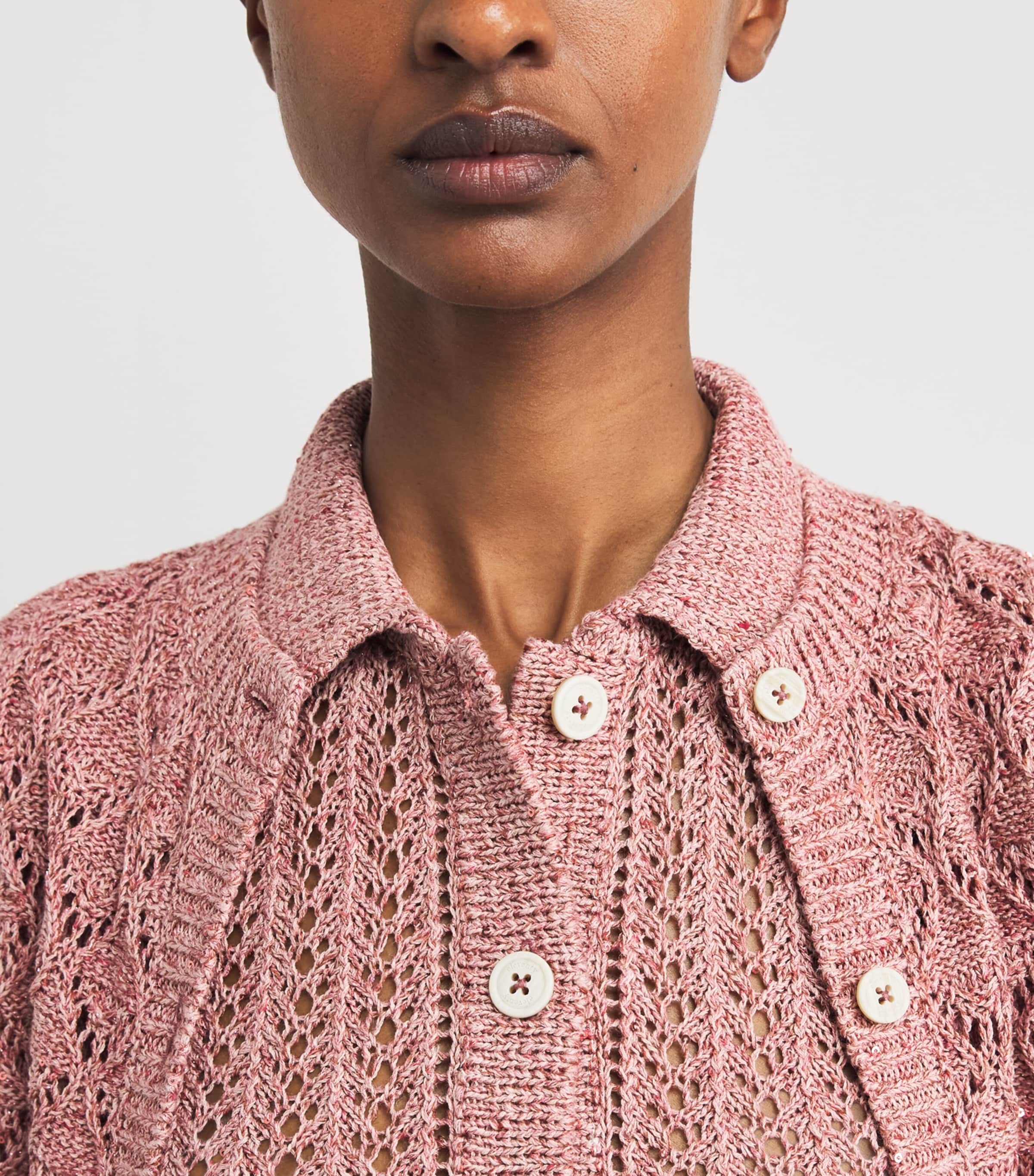 Eleventy Womens Cotton-Linen-Blend Sequinned Cardigan Lampone Image 3